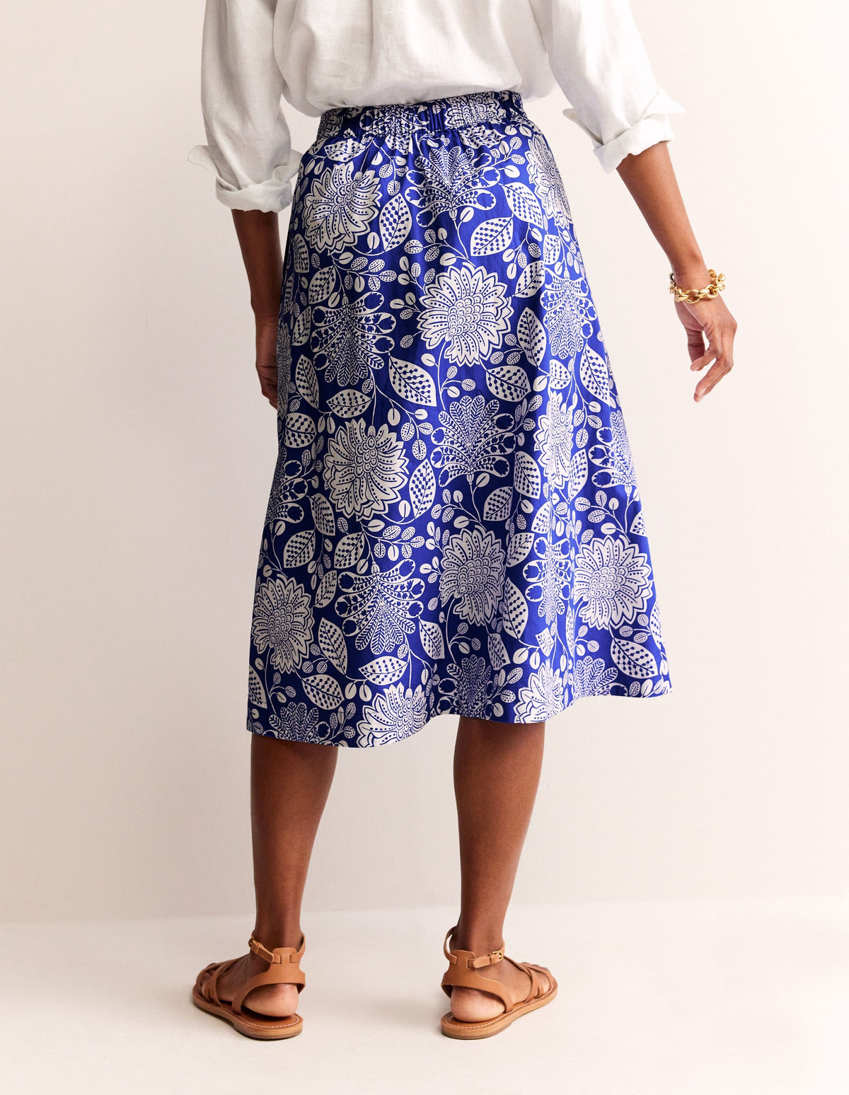 Hattie Poplin Midi Skirt-Surf The Web, Gardenia Swirl - Image 3
