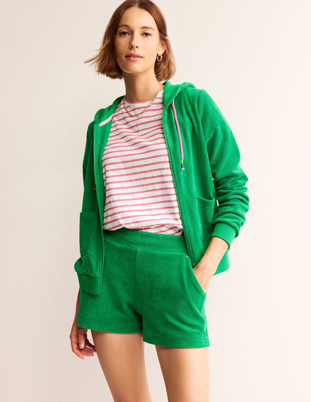 Towelling Shorts-Green Tambourine