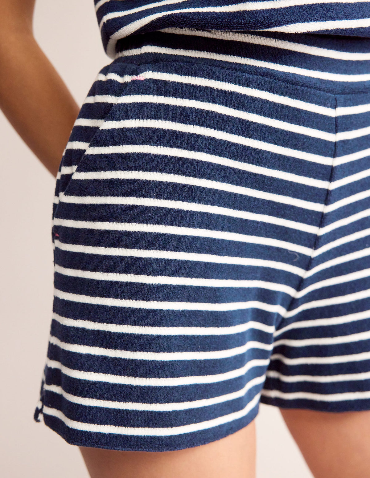 Towelling Shorts-Navy/Ivory Stripe - Image 2