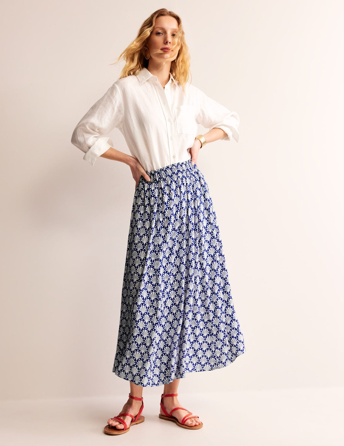 Crinkle Midi Skirt-Surf the Web, Ivory Shells - Image 1