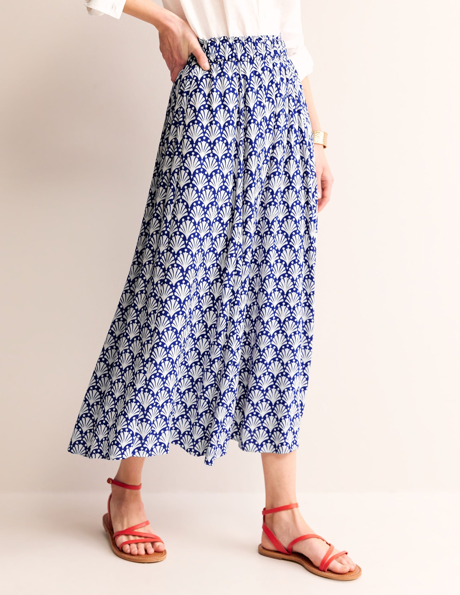 Crinkle Midi Skirt-Surf the Web, Ivory Shells-4