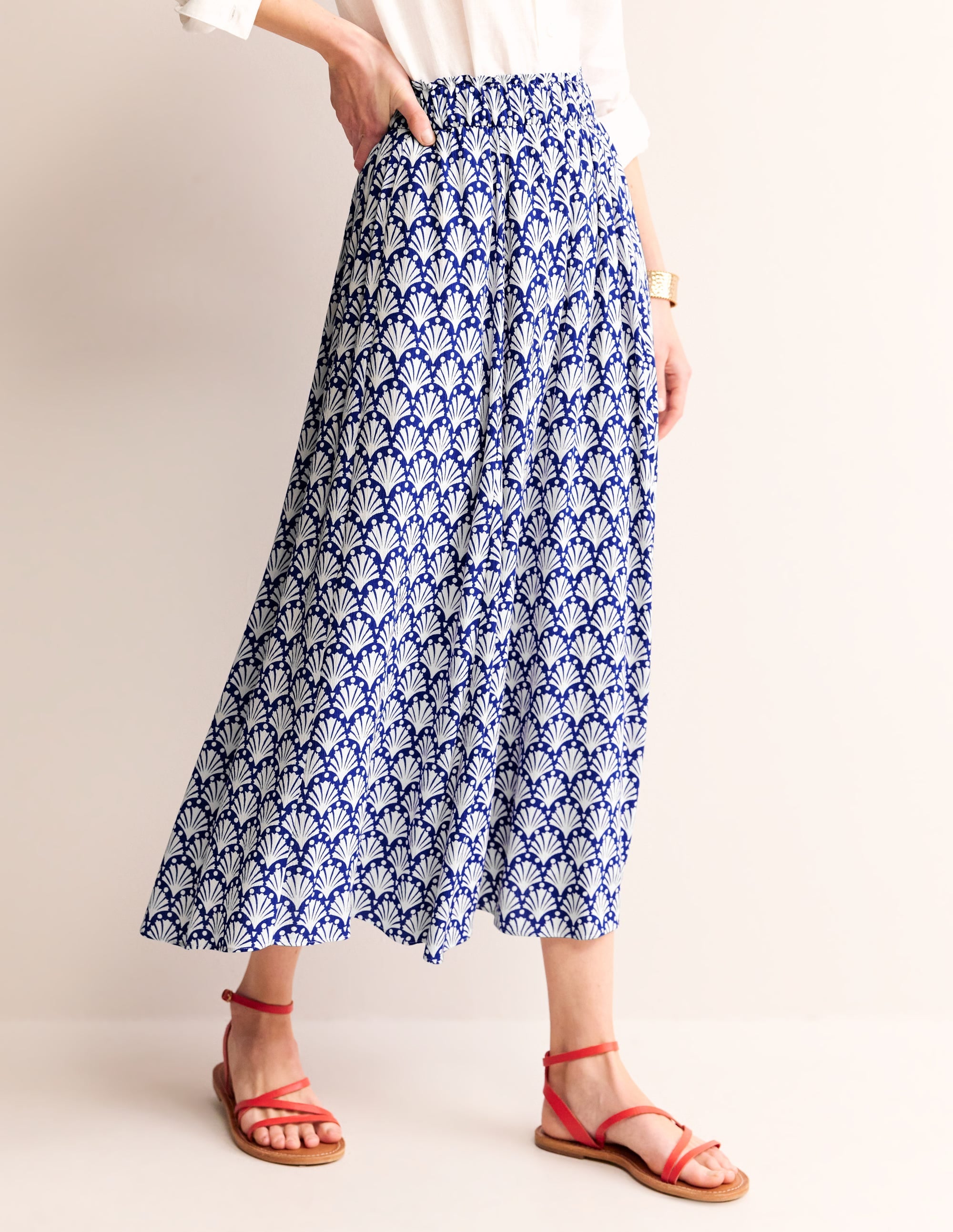 Crinkle Midi Skirt-Surf the Web, Ivory Shells - Image 4