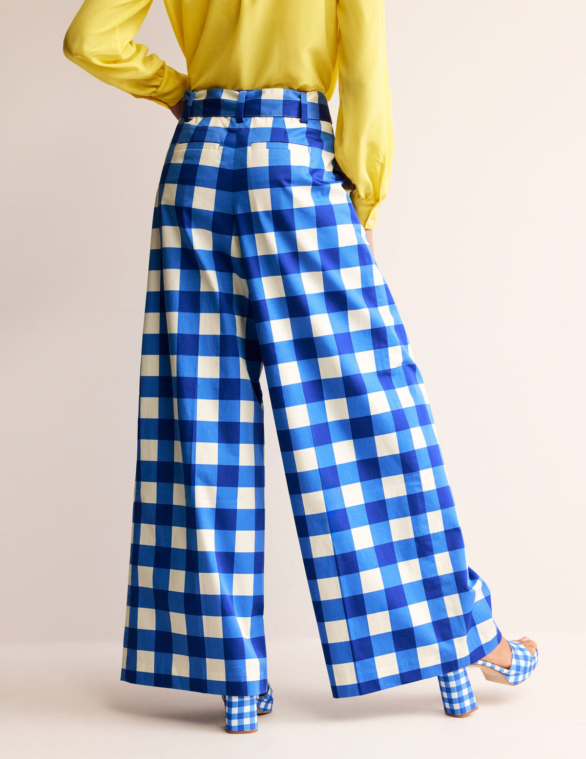 Palazzo Cotton Sateen Pants-Nautical Blue & Ivory Gingham - Image 3