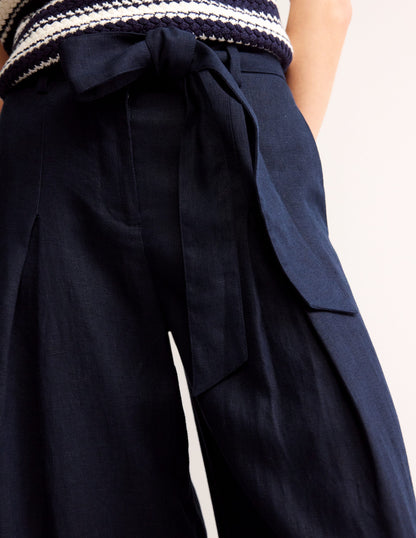 Palazzo Linen Pants-Navy