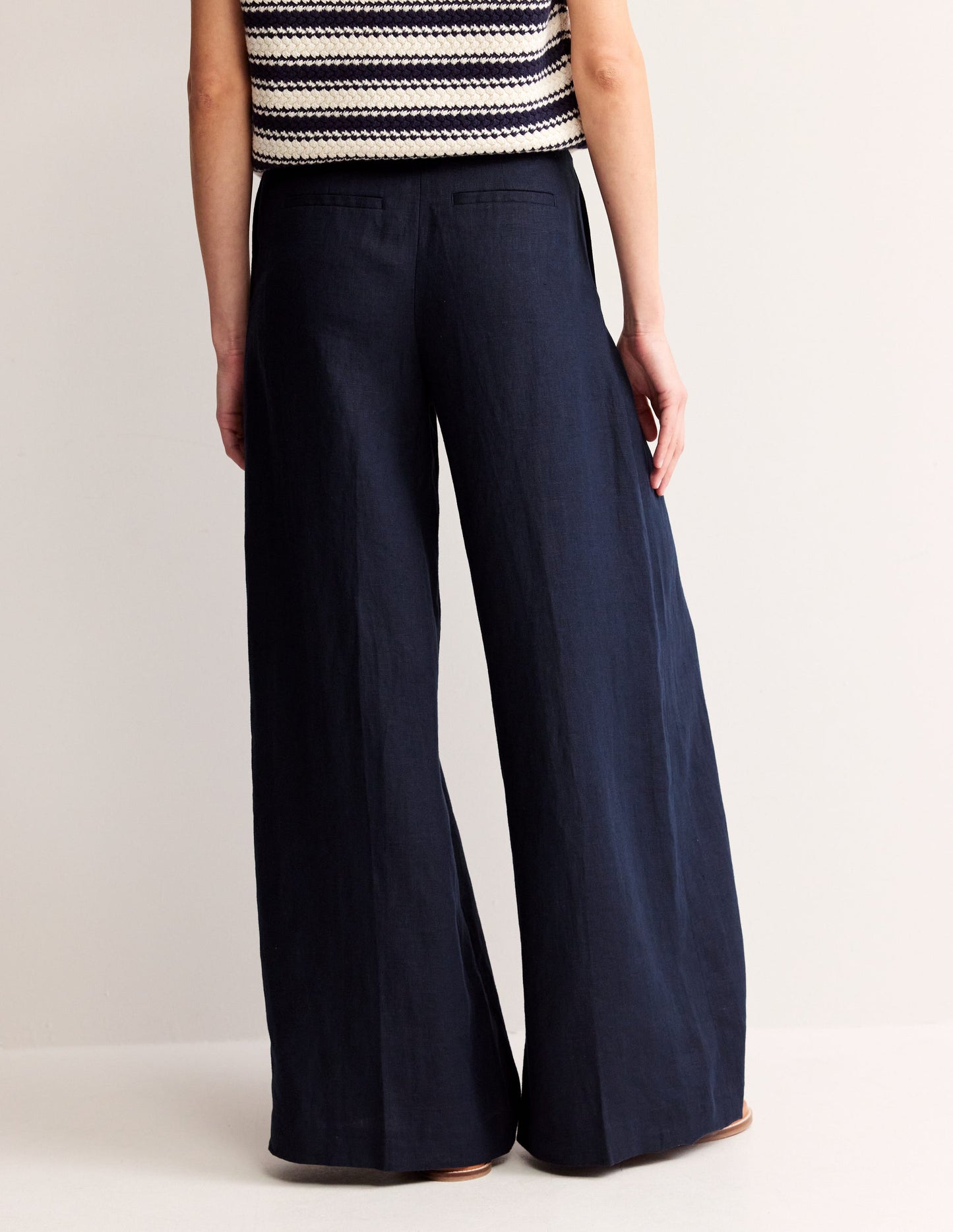 Palazzo Linen Pants-Navy