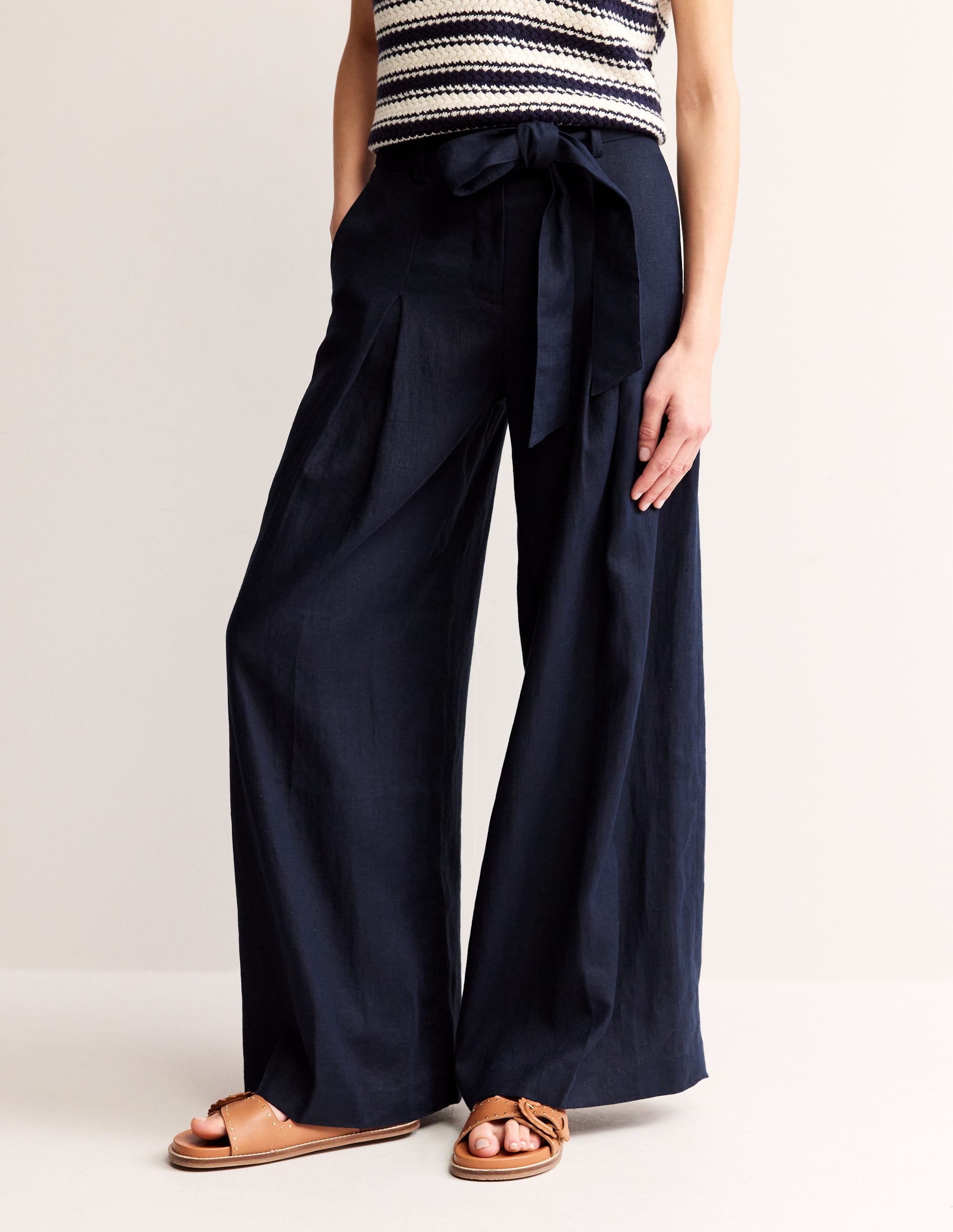 Palazzo Linen Pants-Navy - Image 4