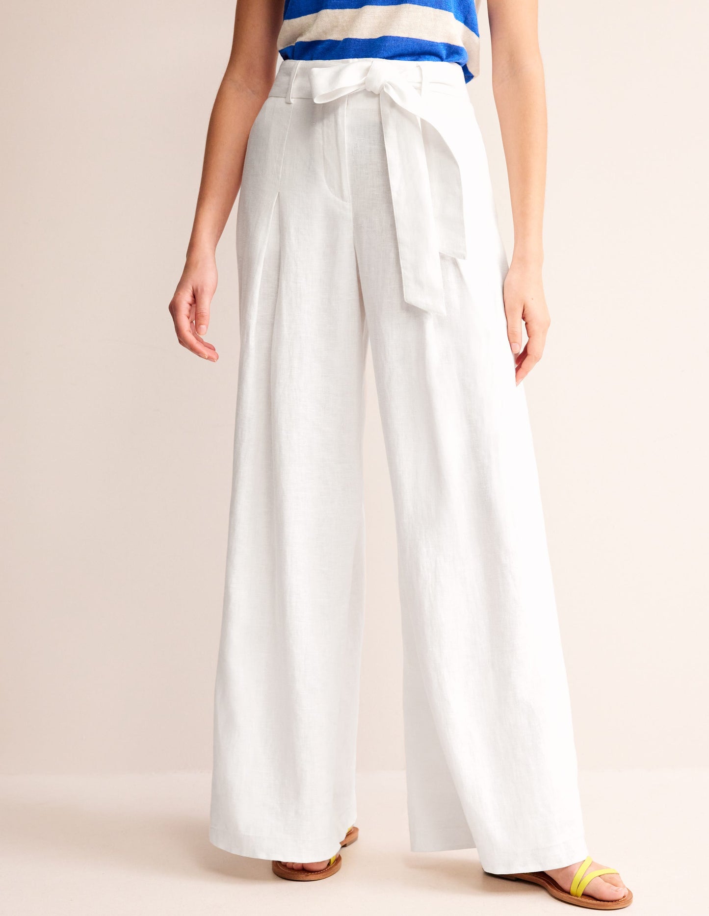 Palazzo Linen Pants-White