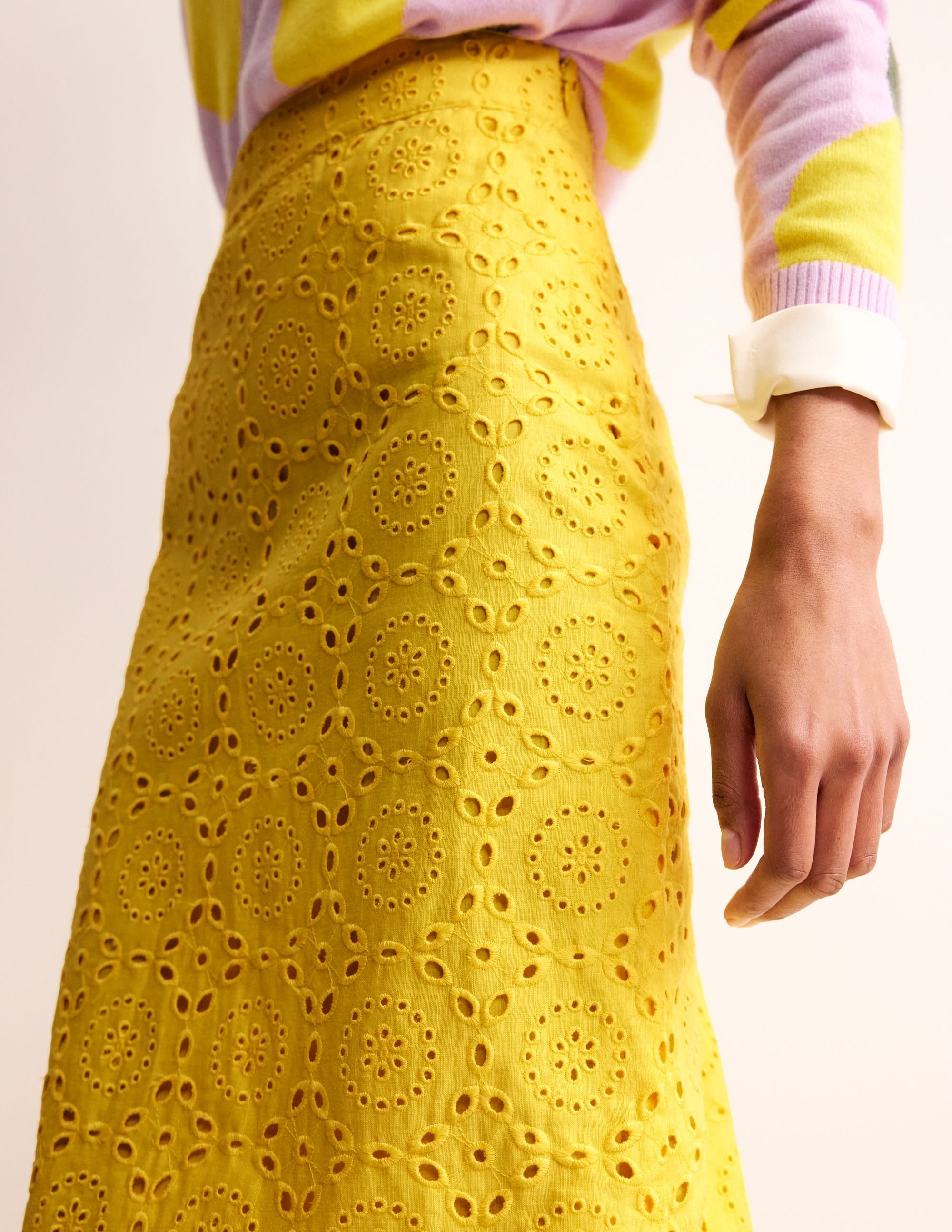 Broderie Column Skirt-Vibrant Yellow - Image 2