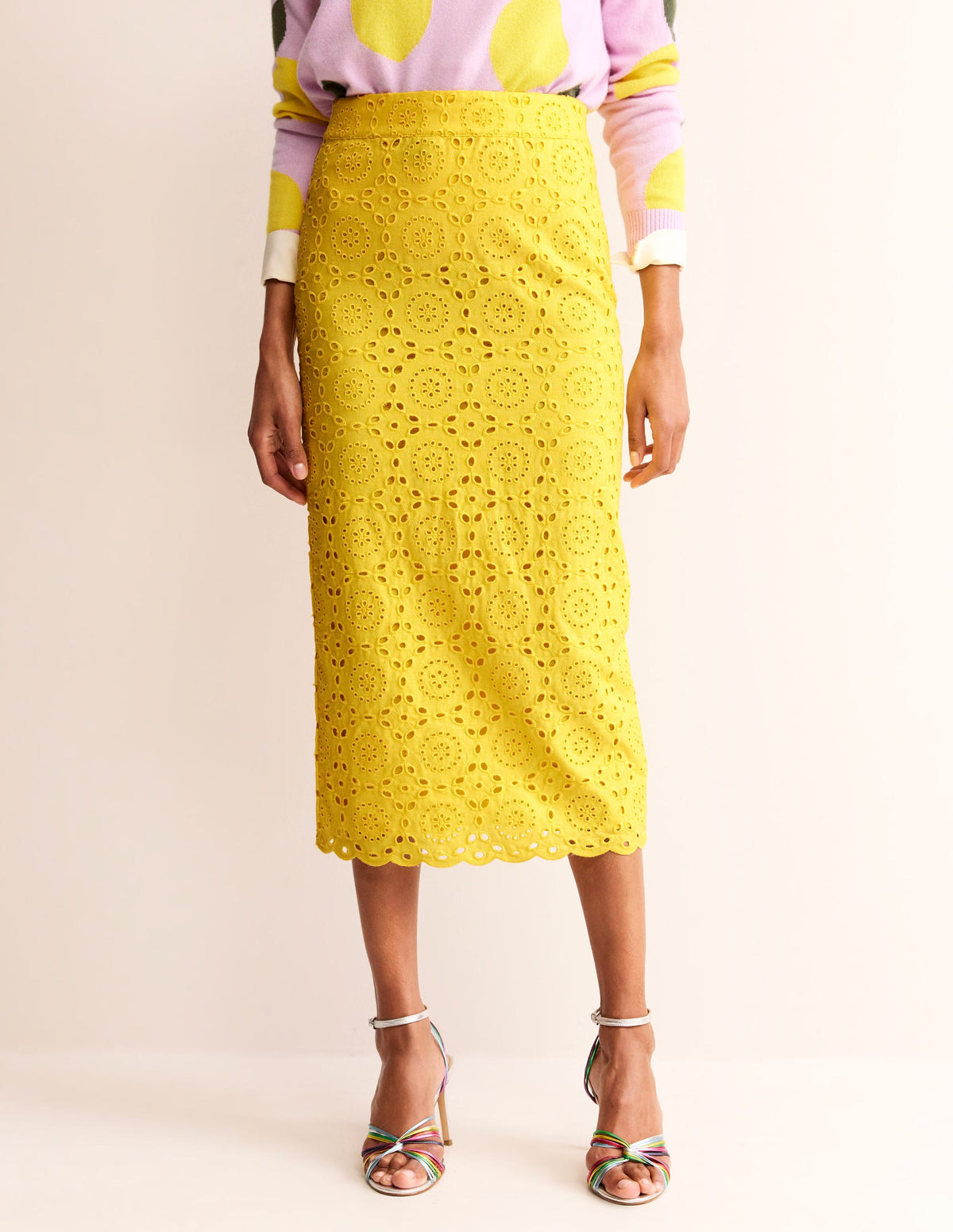 Broderie Column Skirt-Vibrant Yellow - Image 4