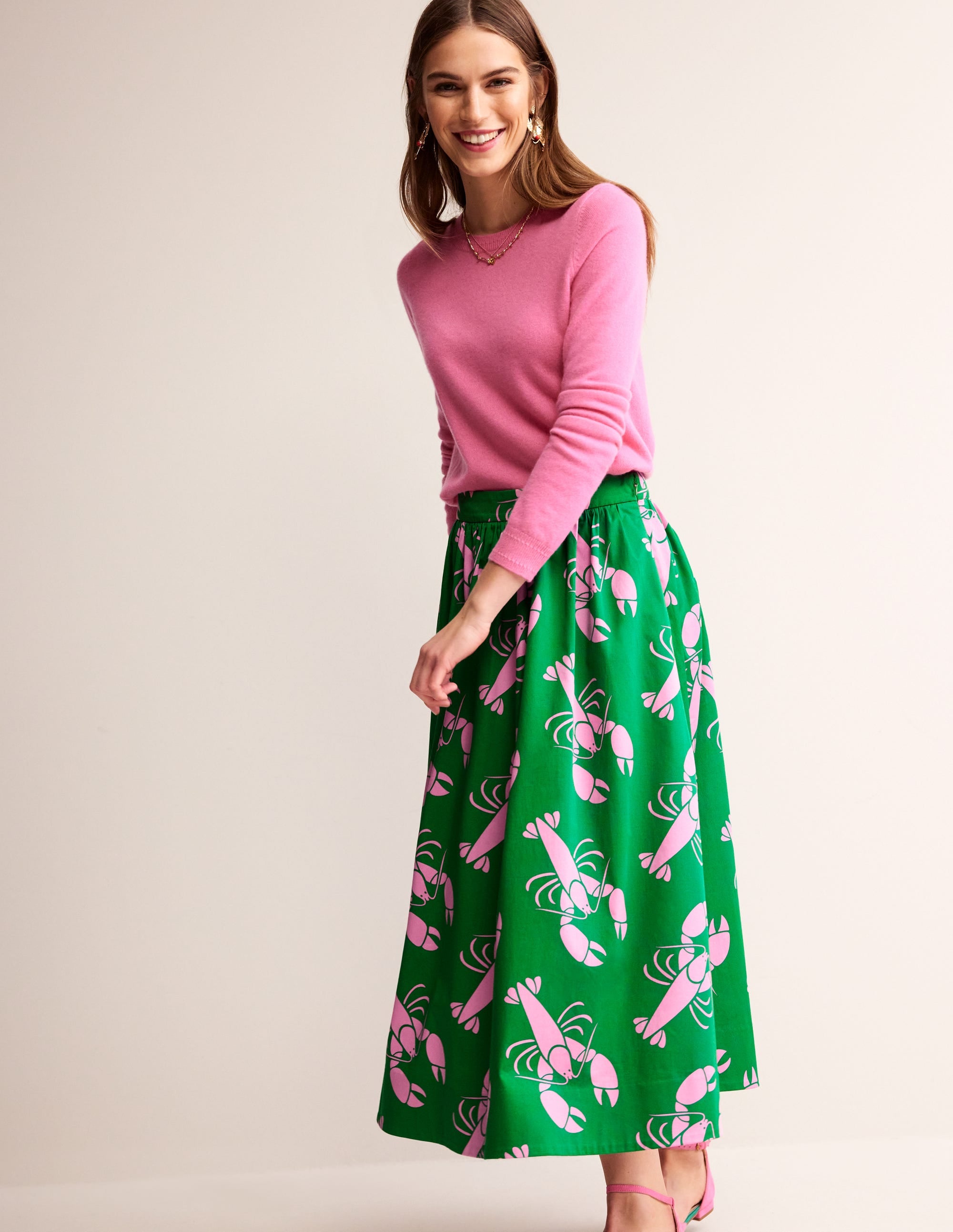 Layla Cotton Sateen Skirt-Green Tambourine, Lobster - Image 1