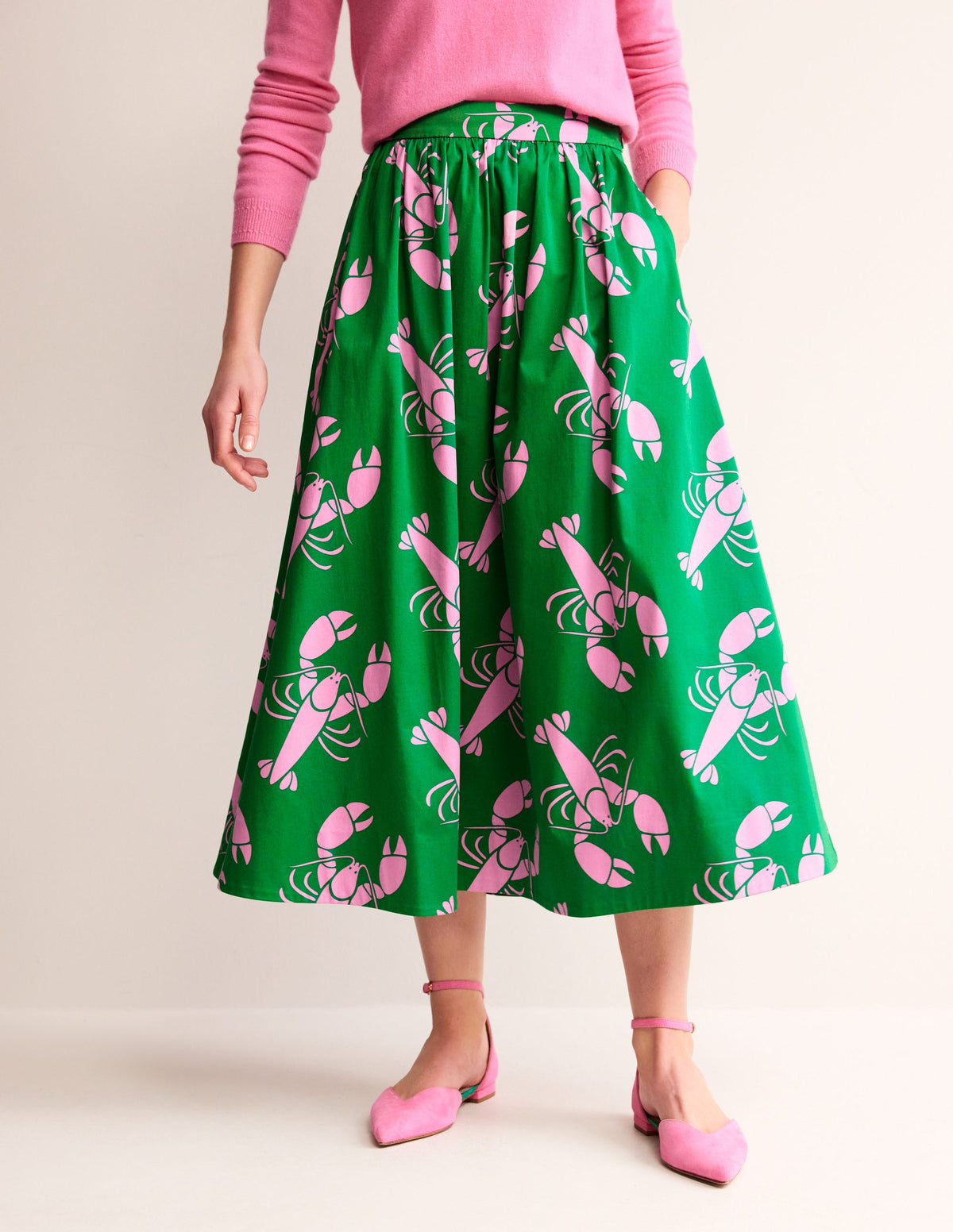Layla Cotton Sateen Skirt-Green Tambourine, Lobster-2