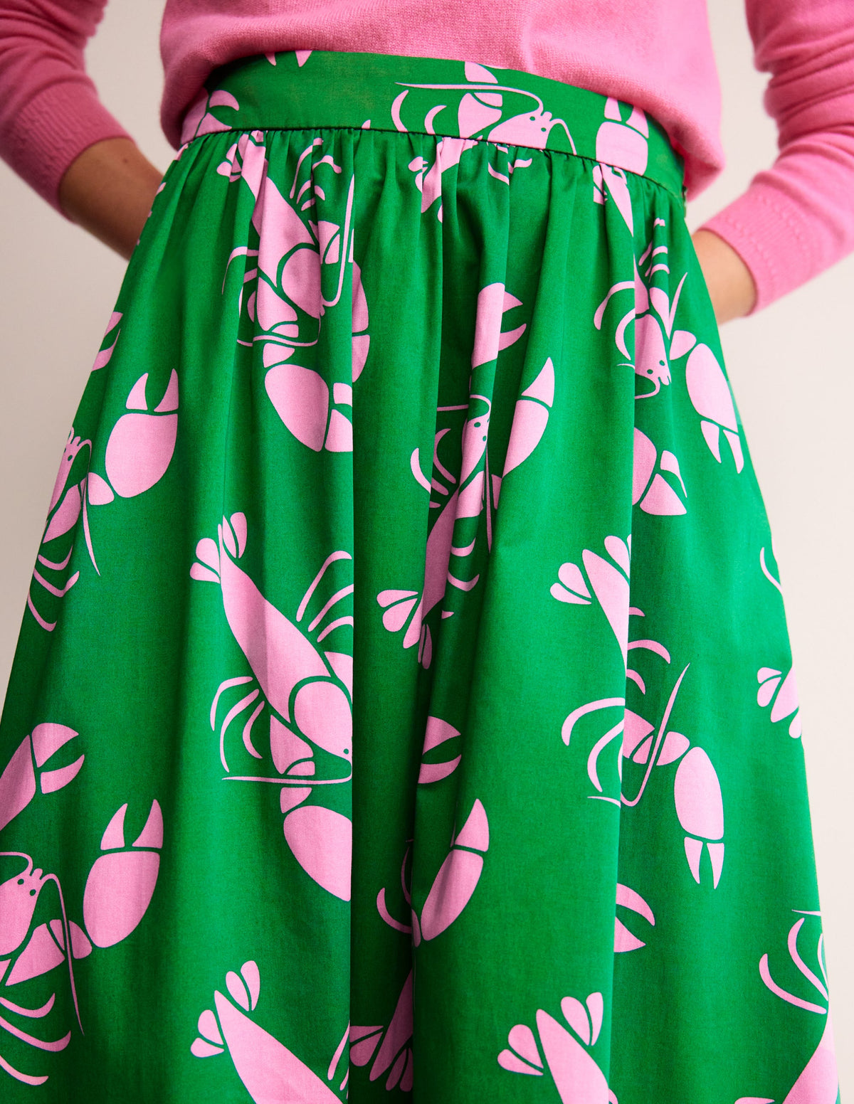 Layla Cotton Sateen Skirt-Green Tambourine, Lobster-3