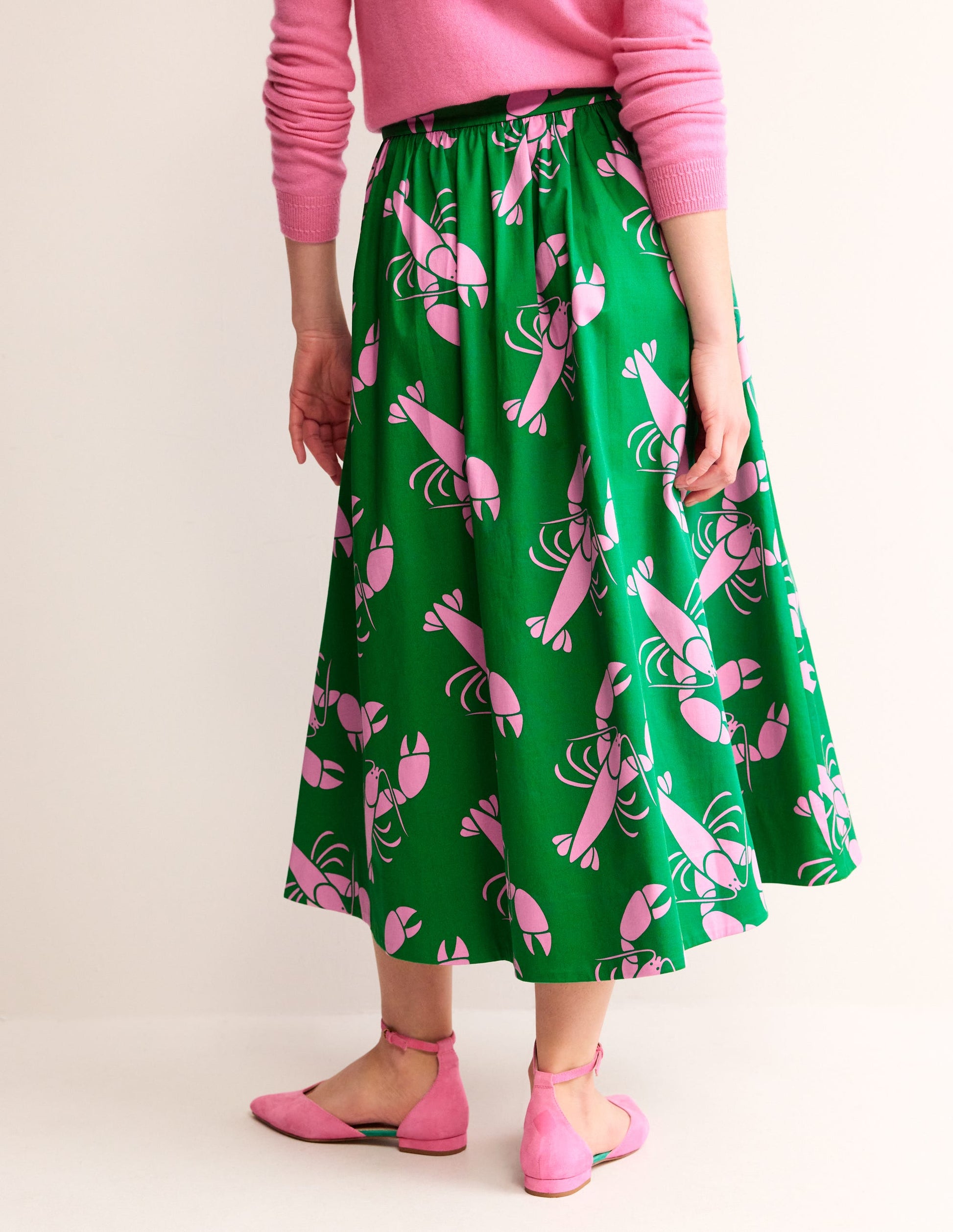 Layla Cotton Sateen Skirt-Green Tambourine, Lobster-4