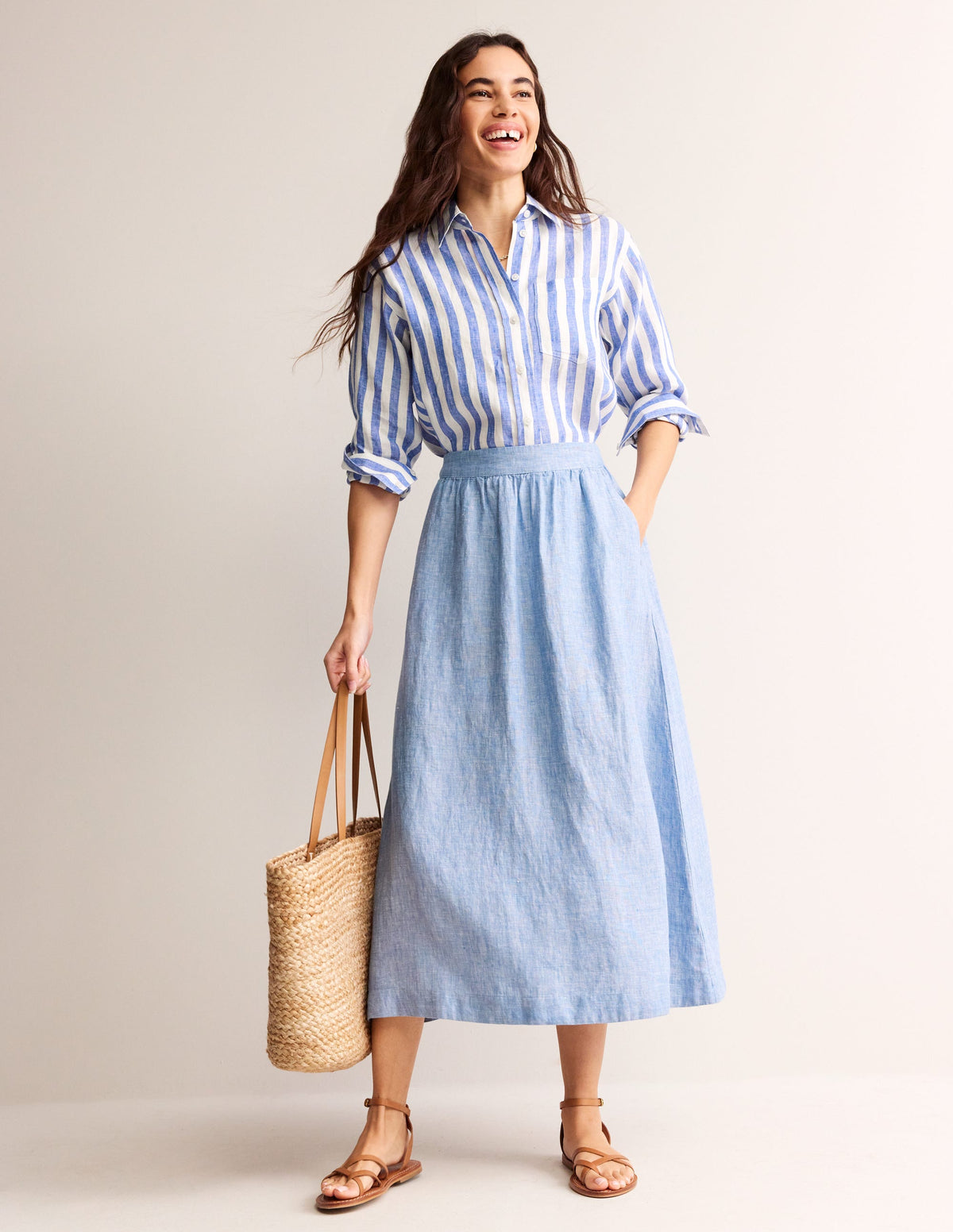Florence Linen Midi Skirt-Chambray - Image 1