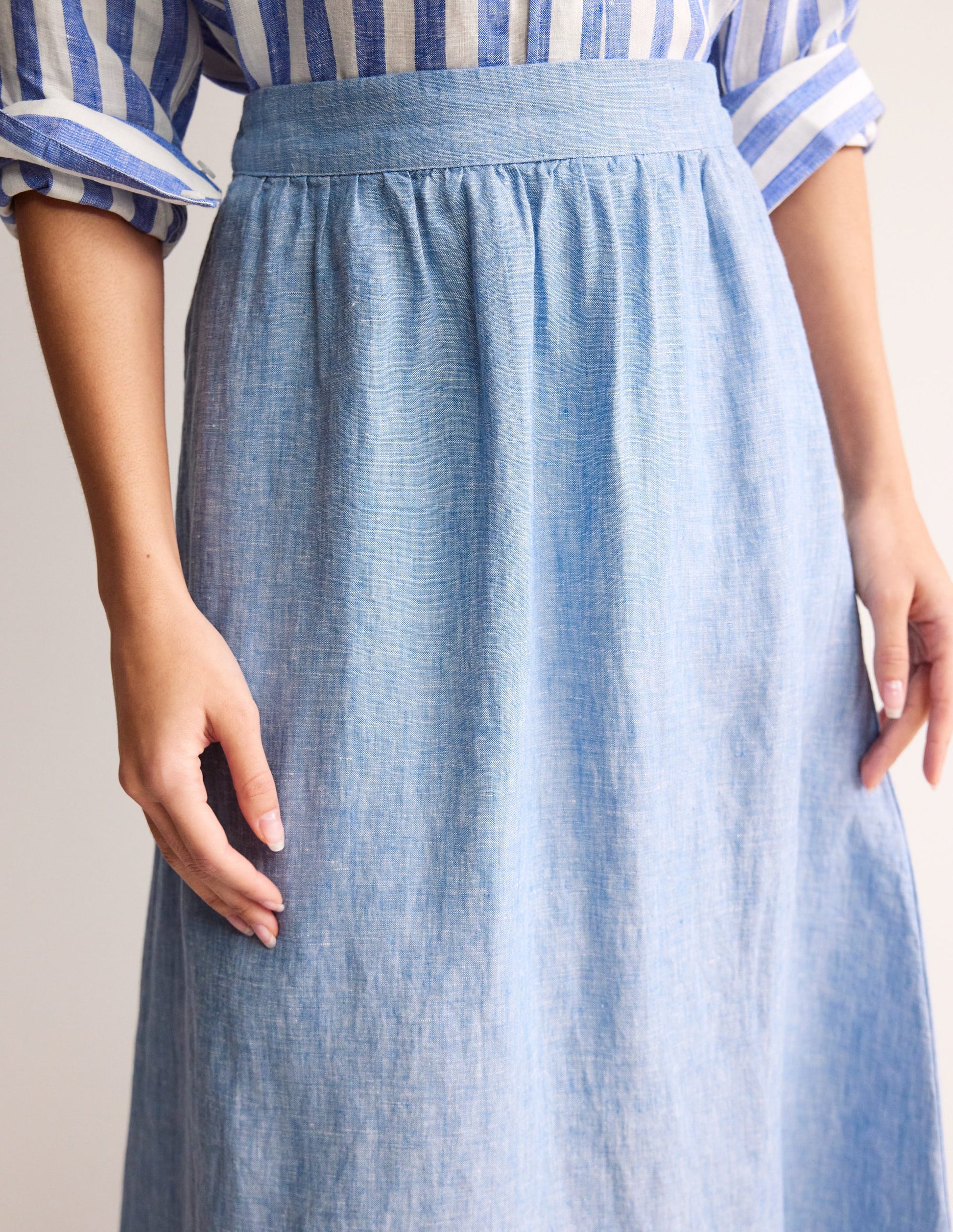 Florence Linen Midi Skirt-Chambray-2