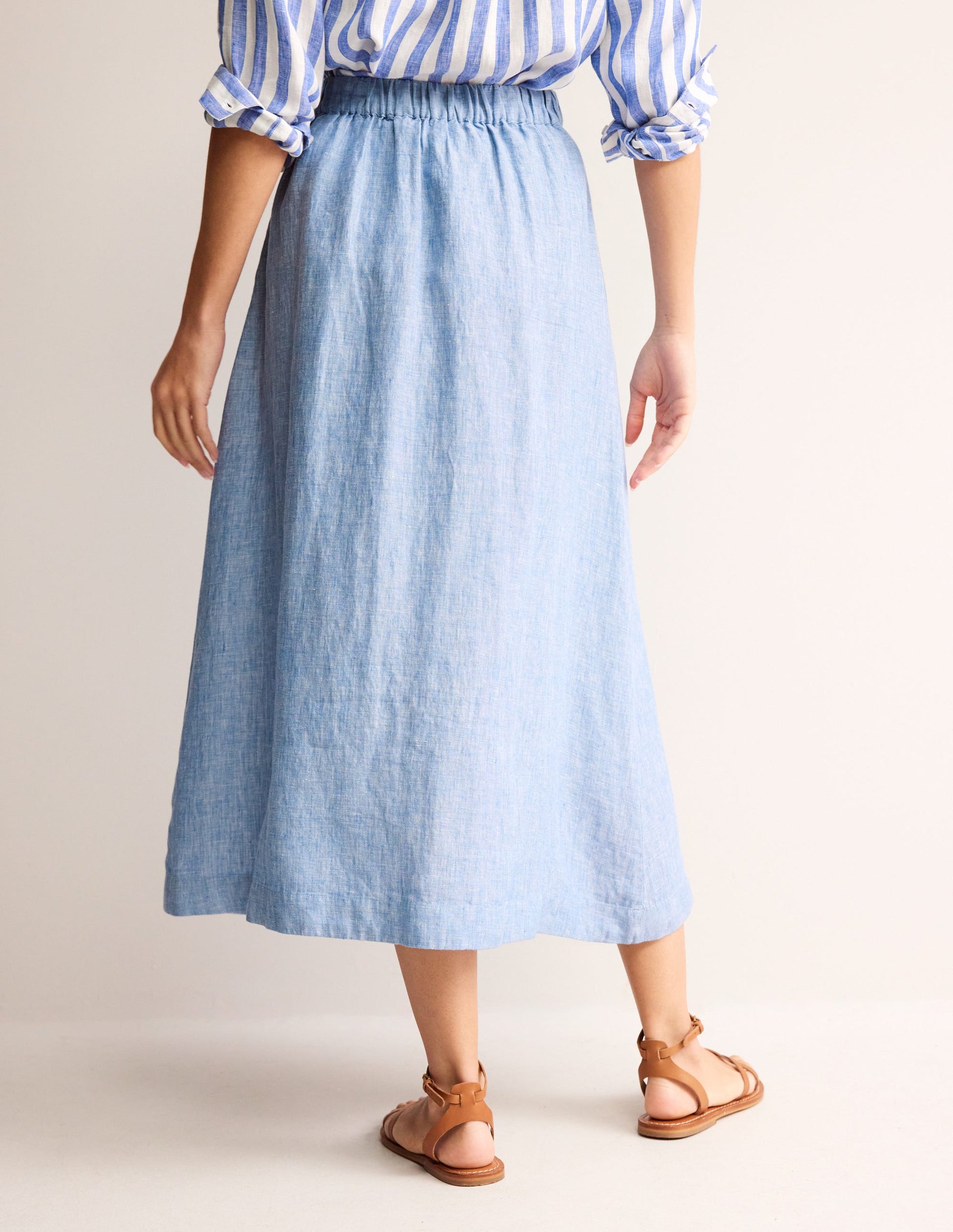 Florence Linen Midi Skirt-Chambray-3