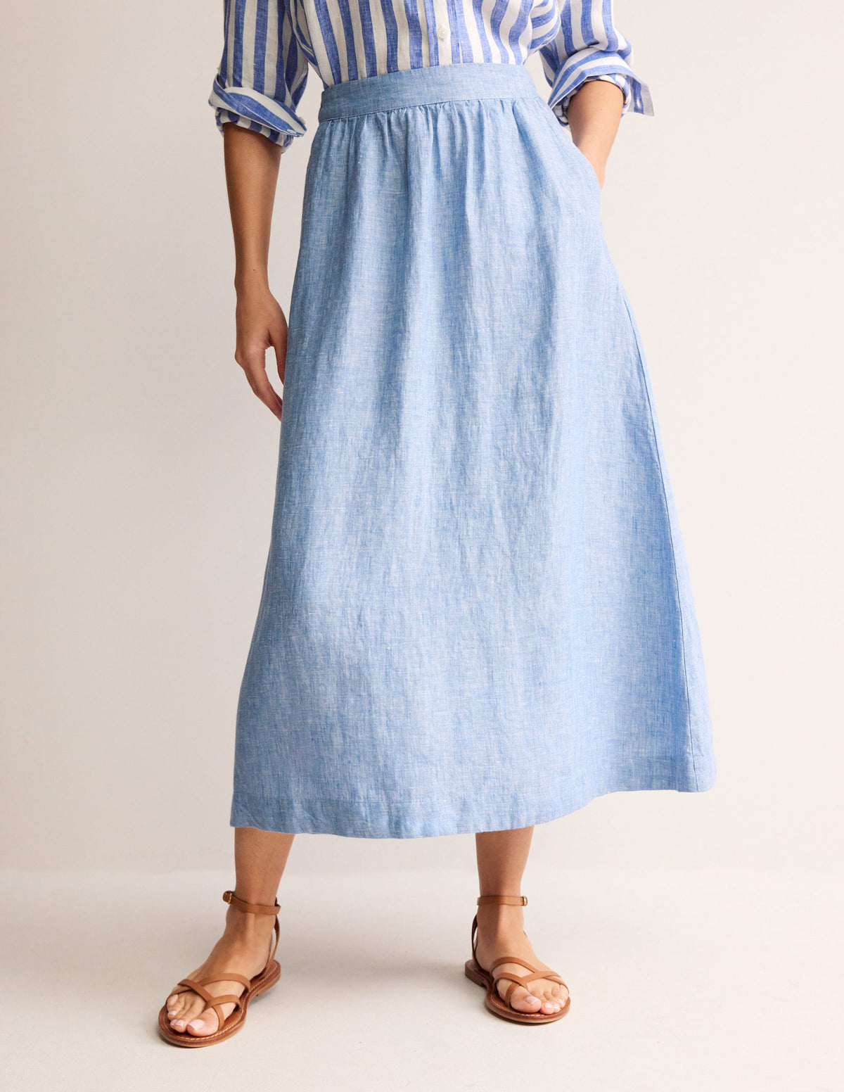 Florence Linen Midi Skirt-Chambray-4