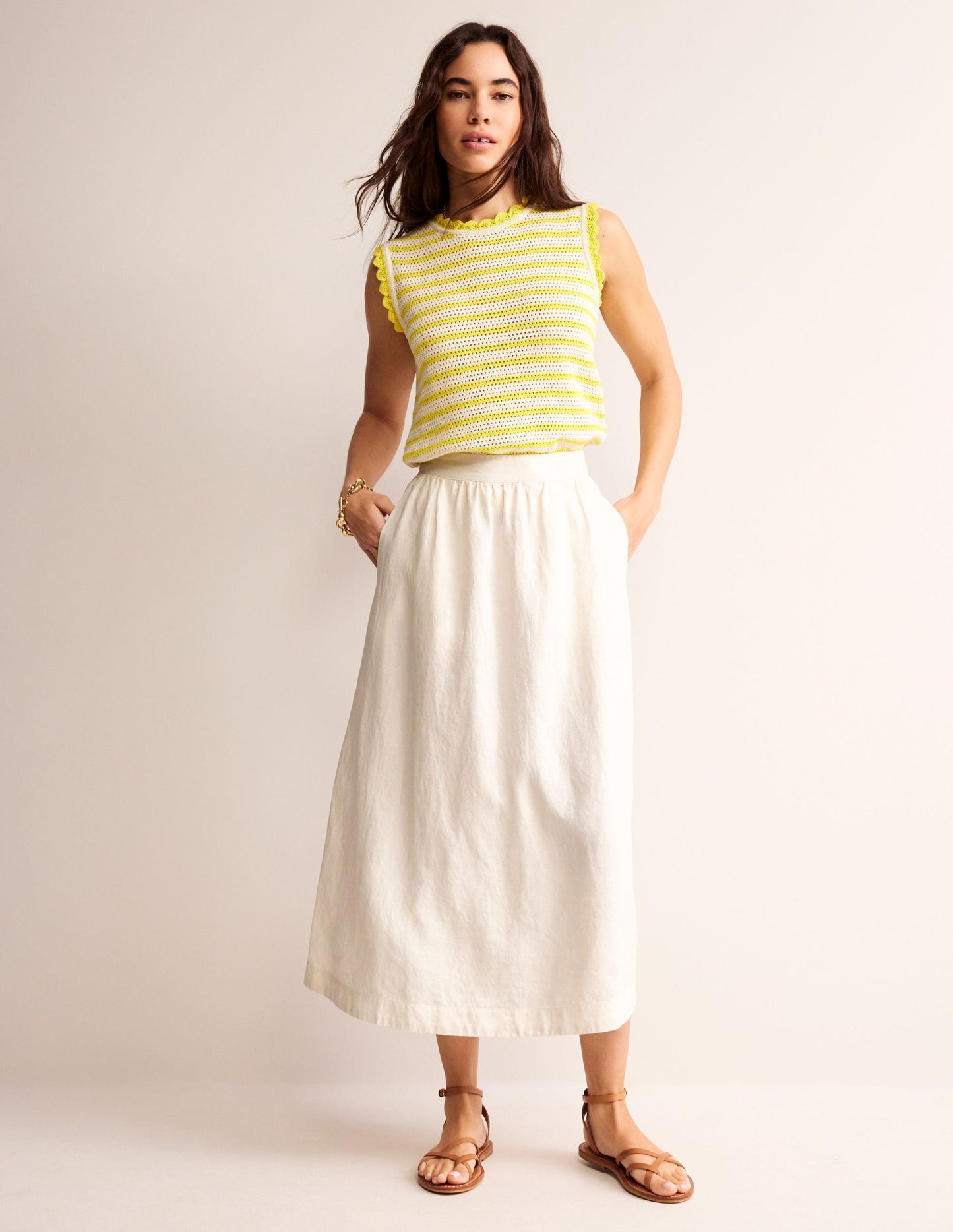 Florence Linen Midi Skirt-Ecru