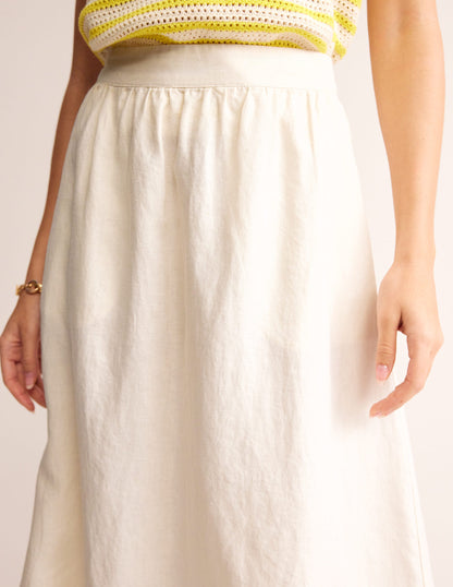 Florence Linen Midi Skirt-Ecru