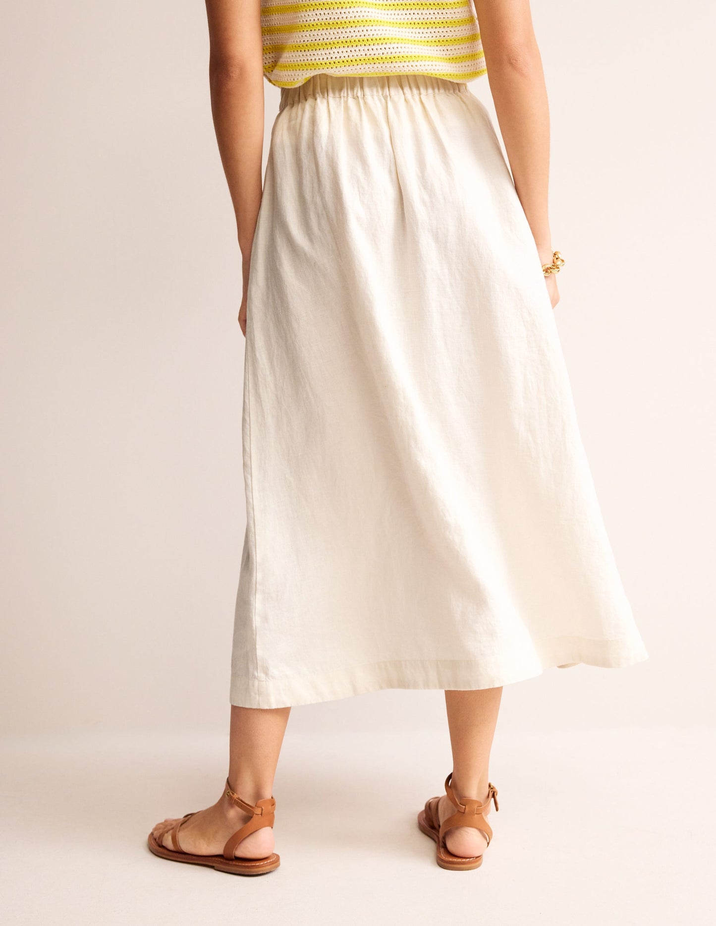 Florence Linen Midi Skirt-Ecru