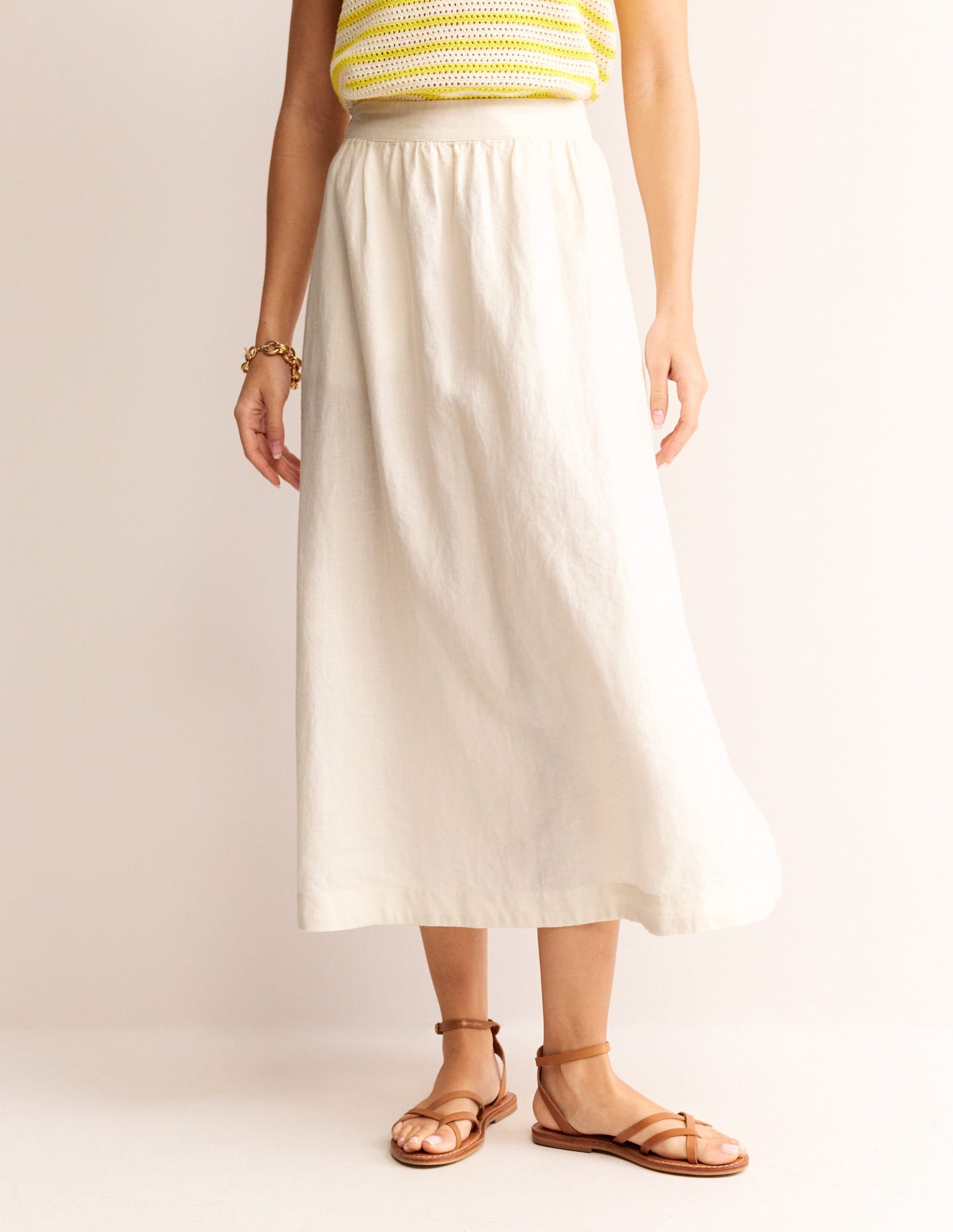 Florence Linen Midi Skirt-Ecru