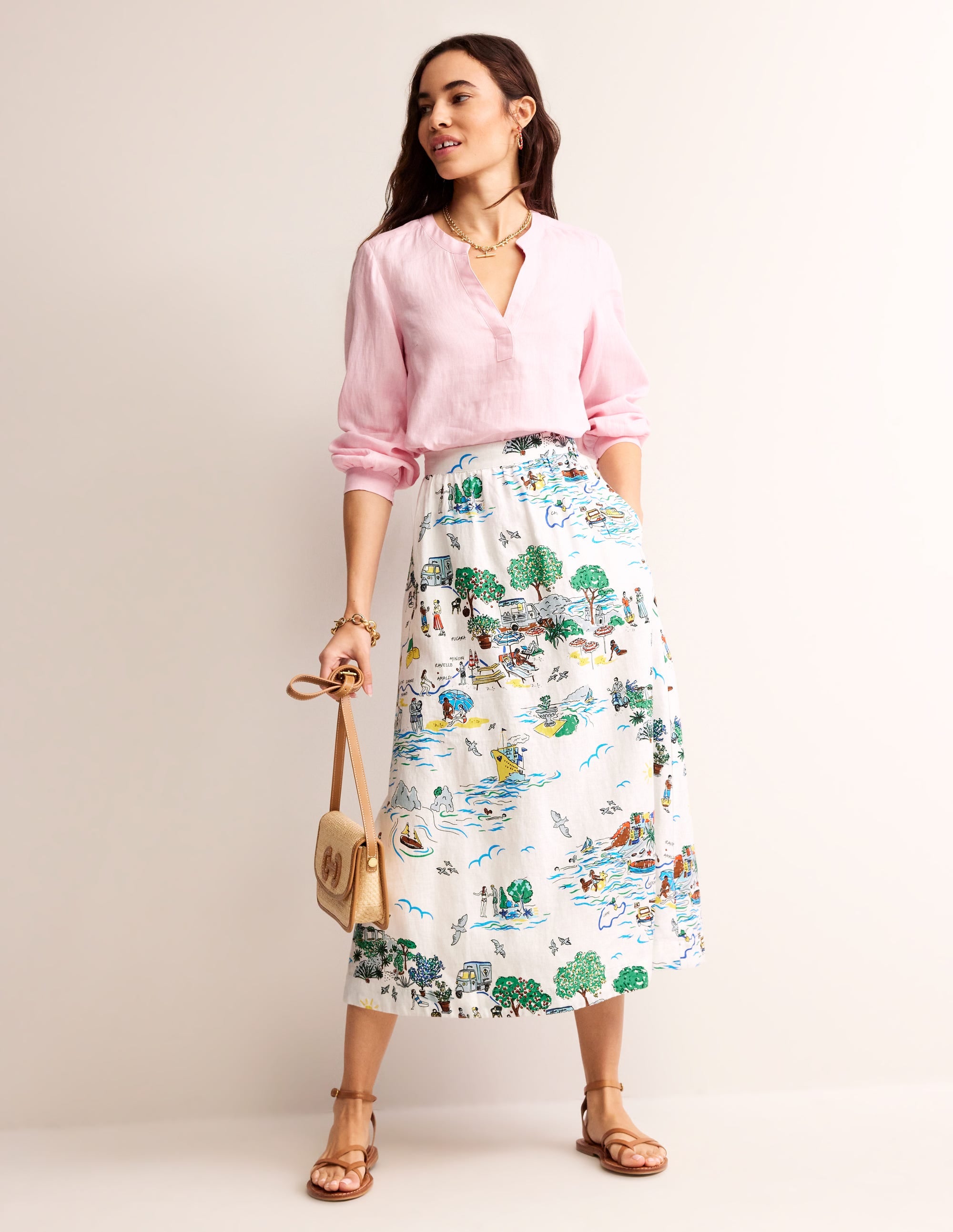 Florence Linen Midi Skirt-Ivory, Amalfi - Image 1
