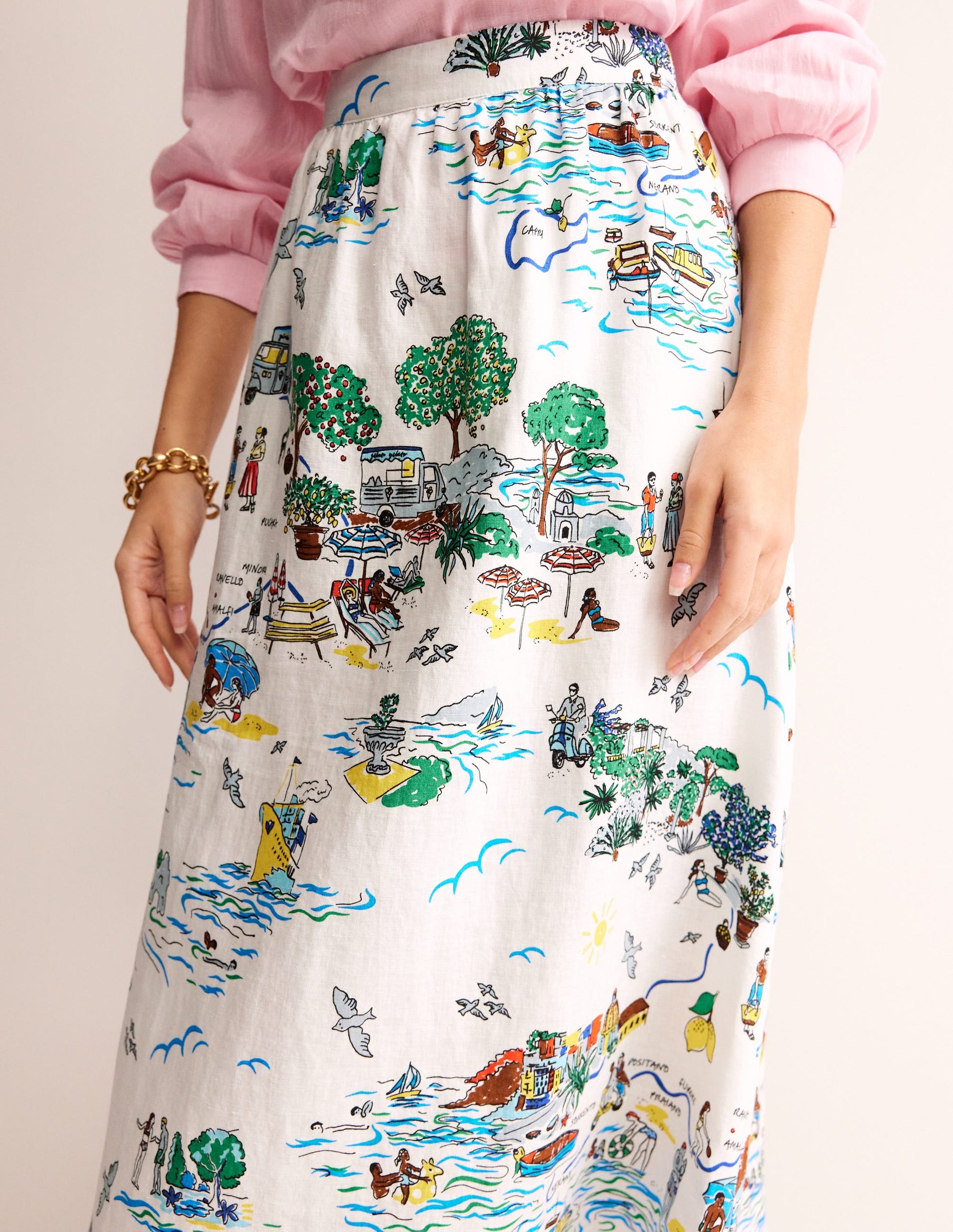 Florence Linen Midi Skirt-Ivory, Amalfi-2