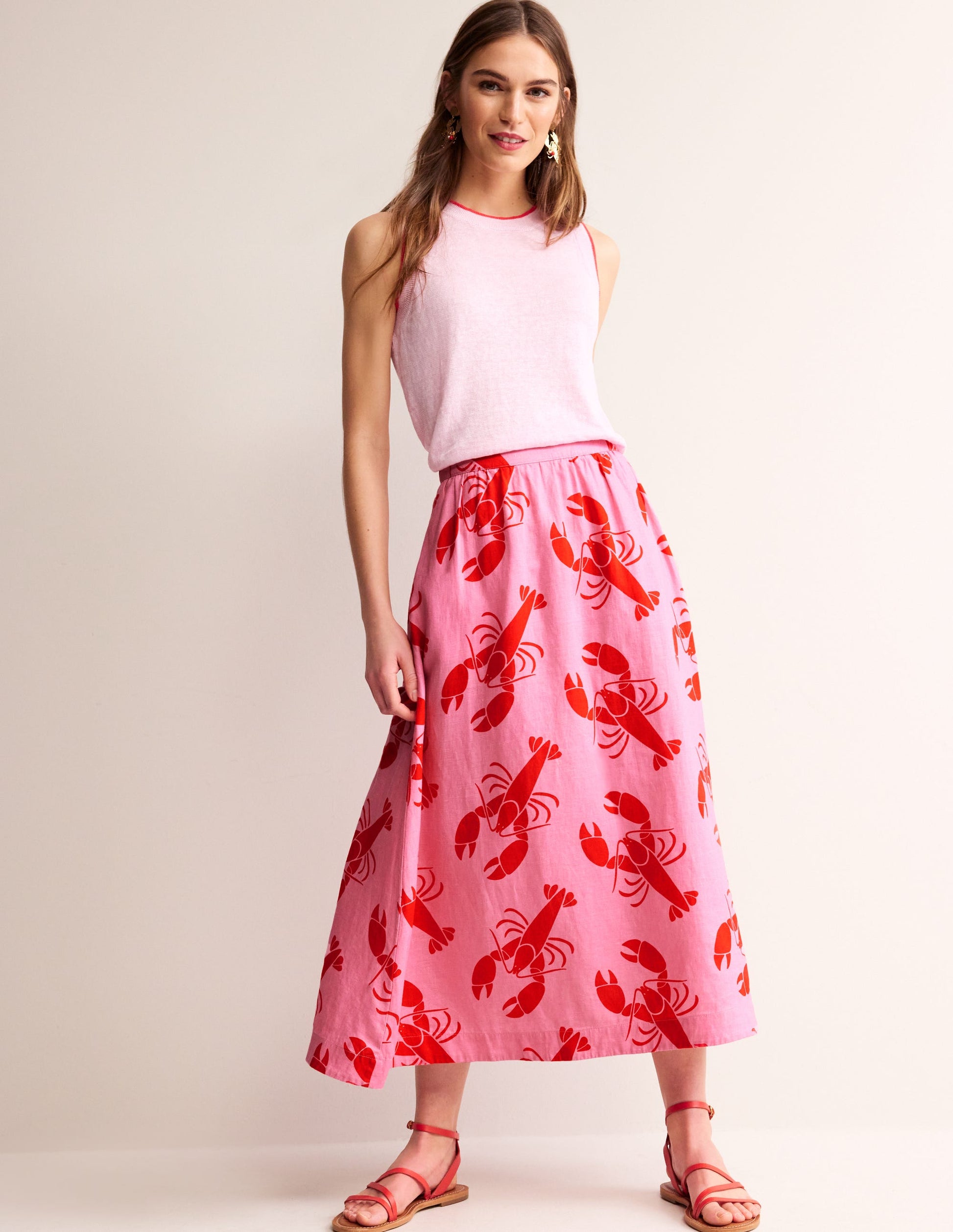 Florence Linen Midi Skirt-Cashmere Rose, Lobster-1