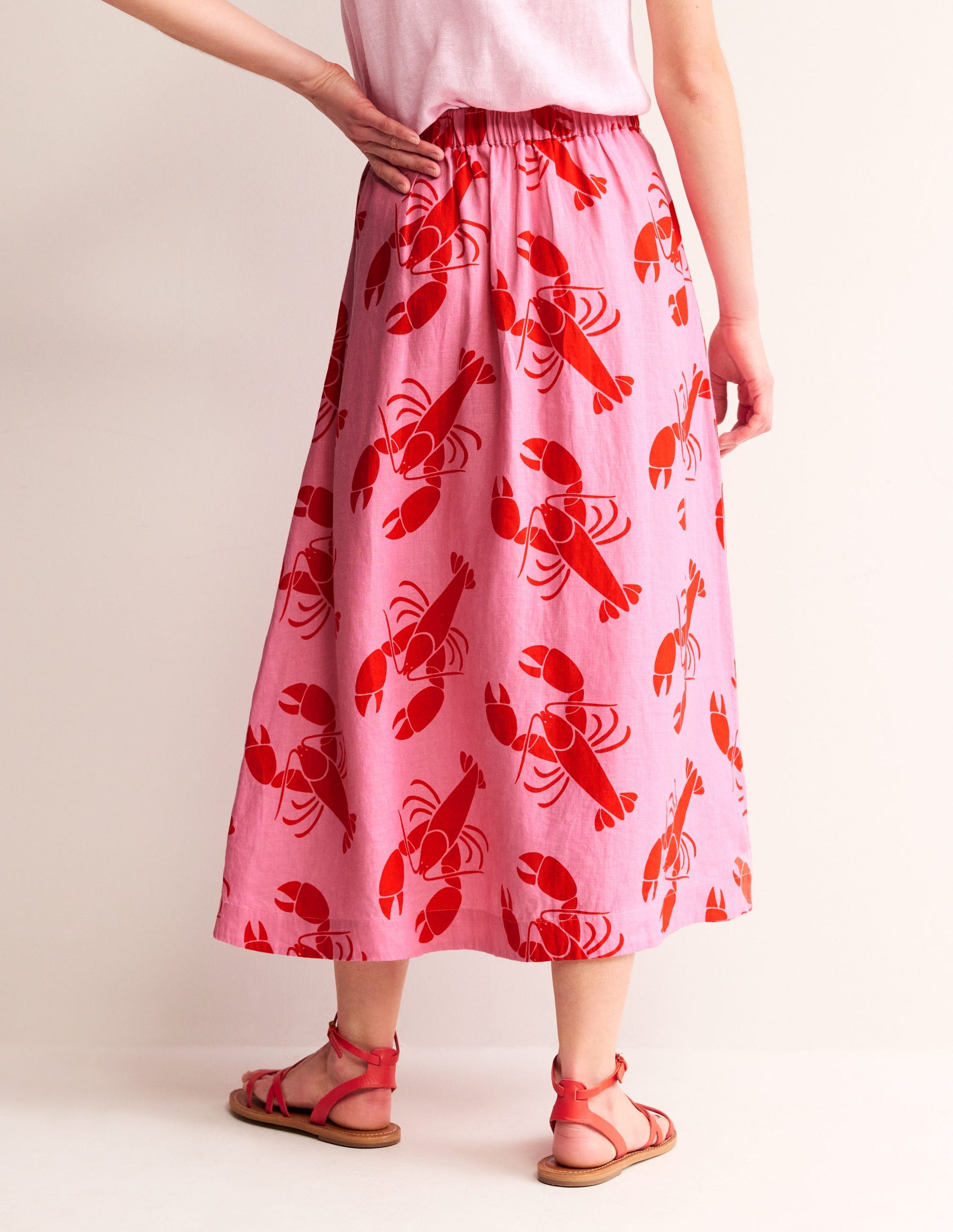 Florence Linen Midi Skirt-Cashmere Rose, Lobster-3