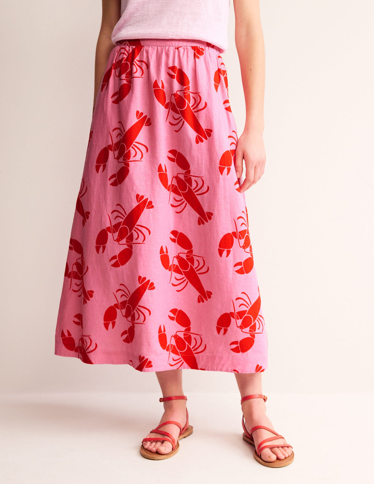 Florence Linen Midi Skirt-Cashmere Rose, Lobster-4