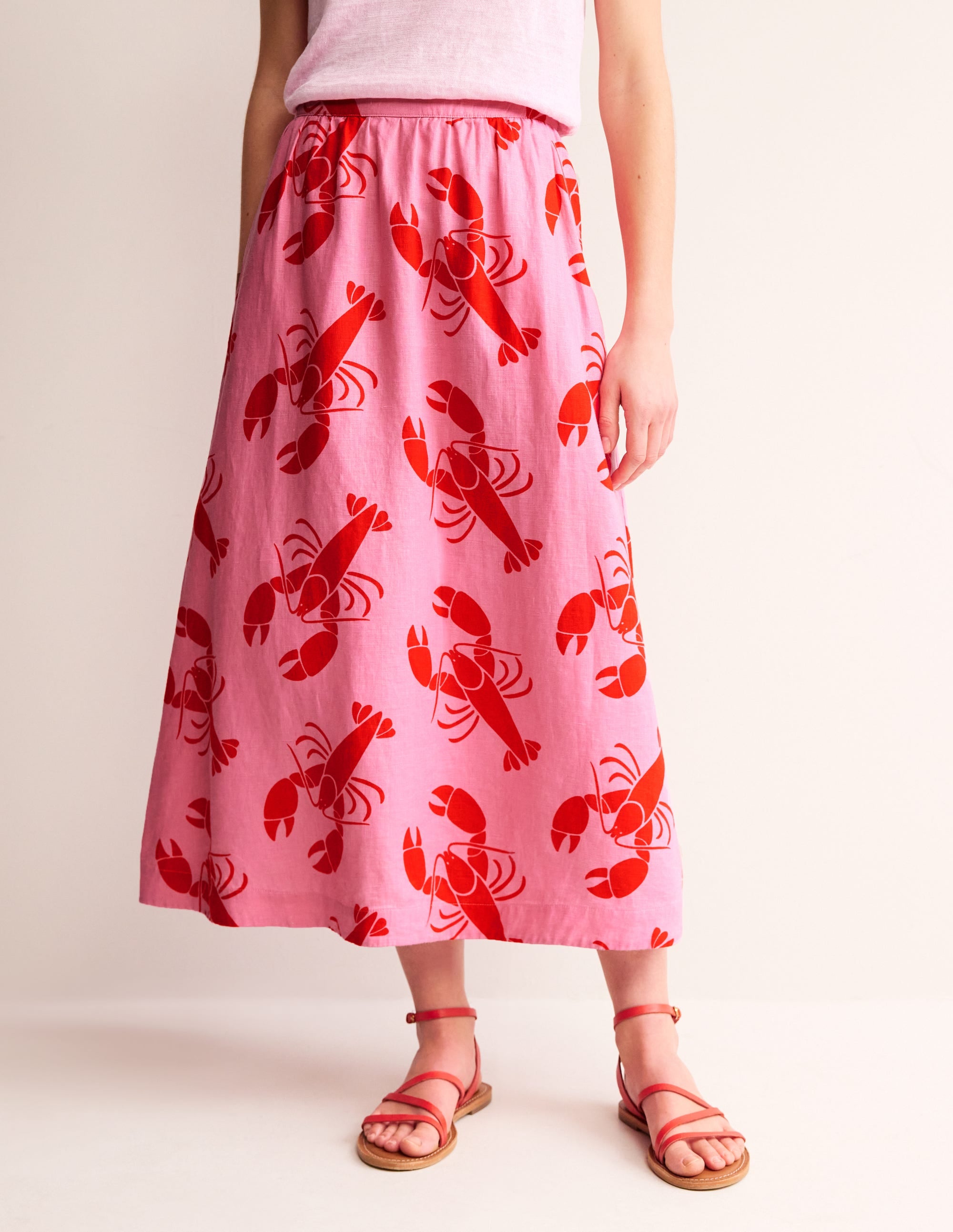 Florence Linen Midi Skirt-Cashmere Rose, Lobster - Image 4
