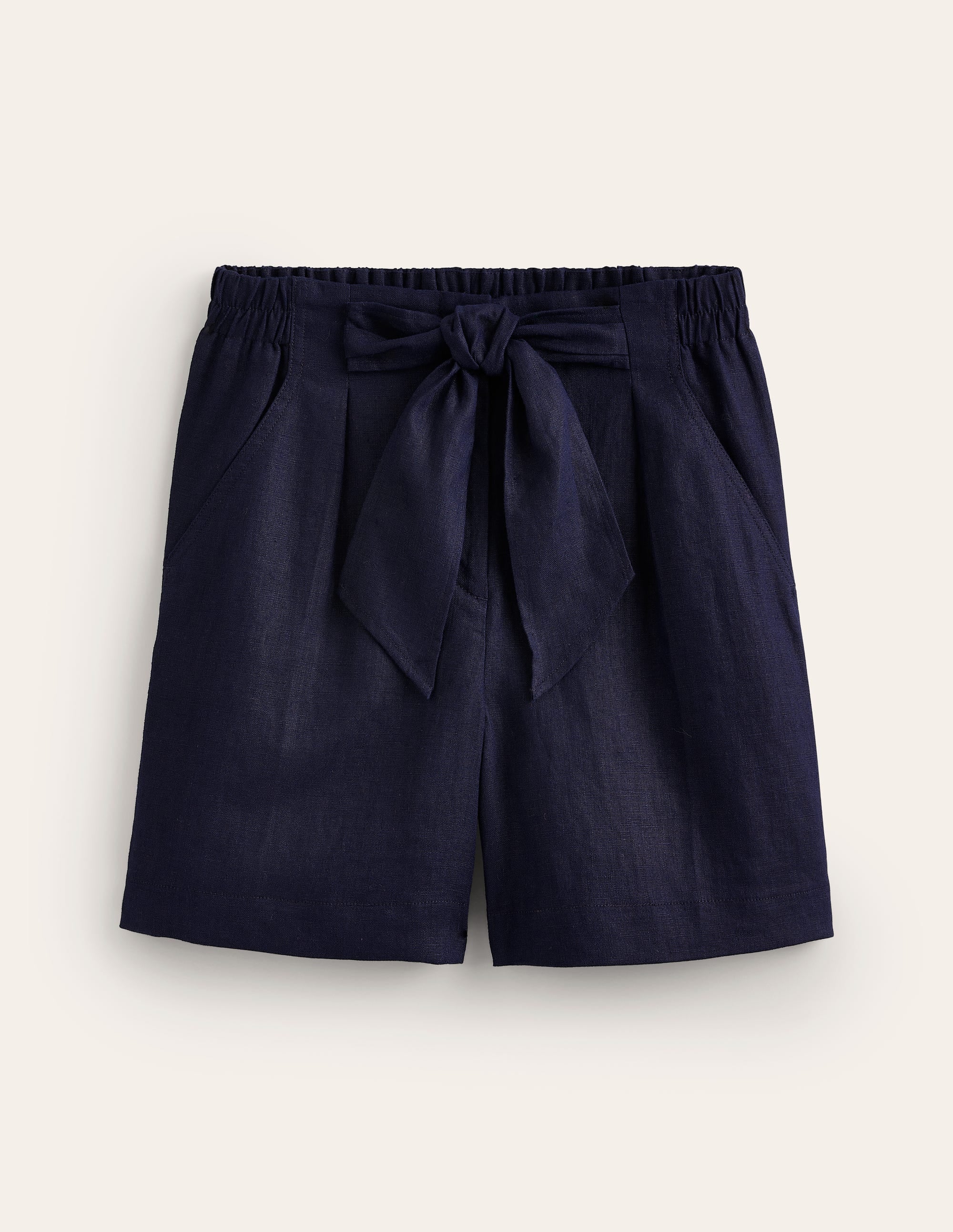 Tie Waist Linen Shorts-Navy - Image 5