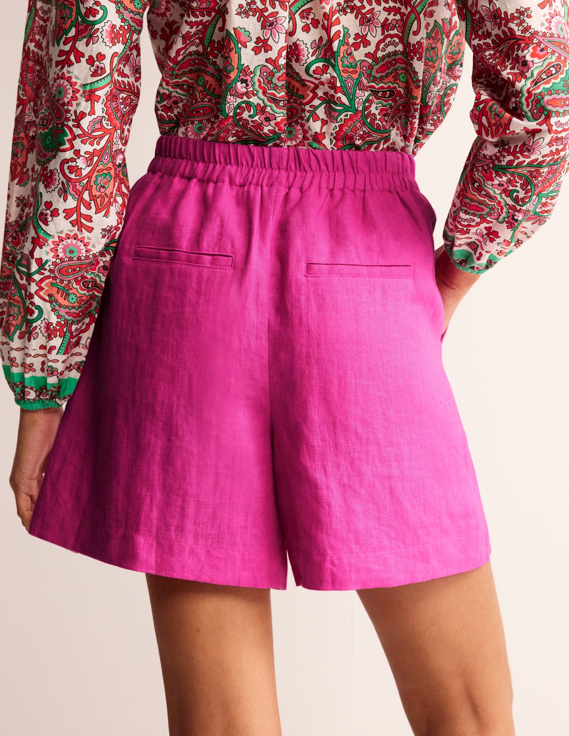 Tie Waist Linen Shorts-Pop Pansy-3