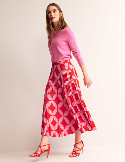 Pleated Midi Skirt-Flame Scarlet, Diamond Terrace