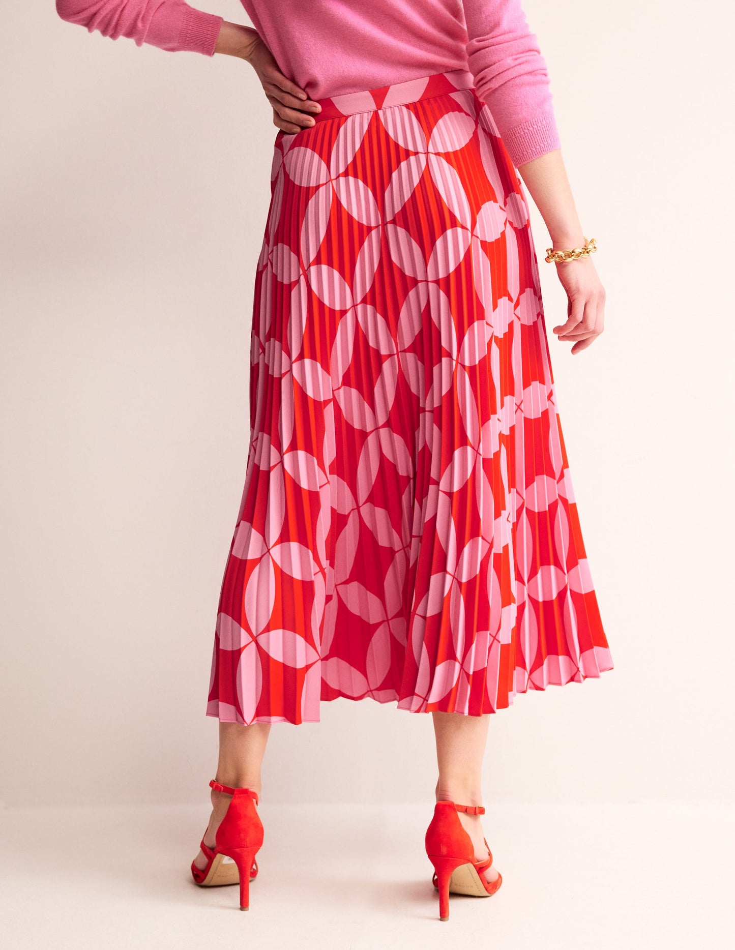 Pleated Midi Skirt-Flame Scarlet, Diamond Terrace