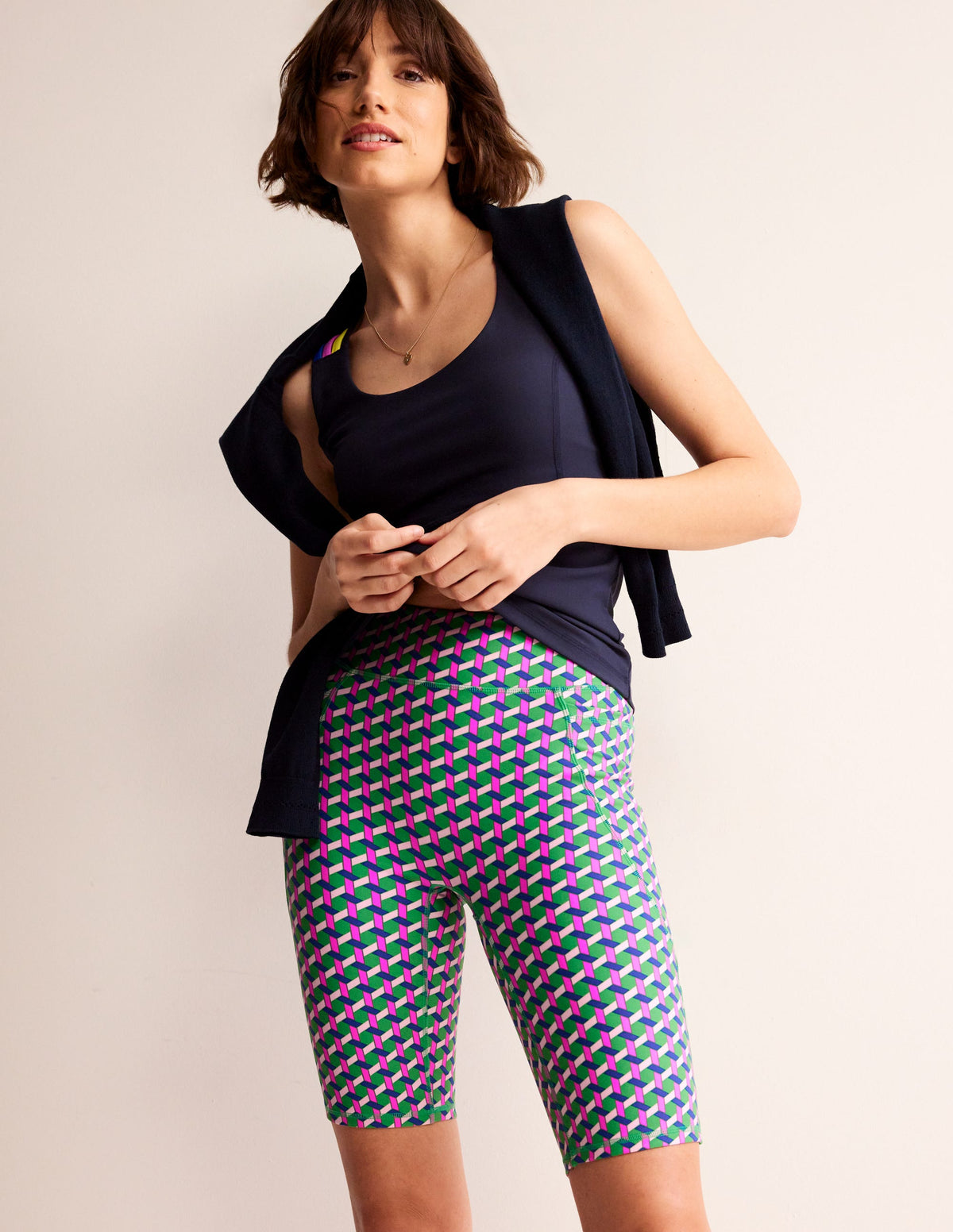 High Waist Pocket Shorts-Multi, Honeycomb Geo-1