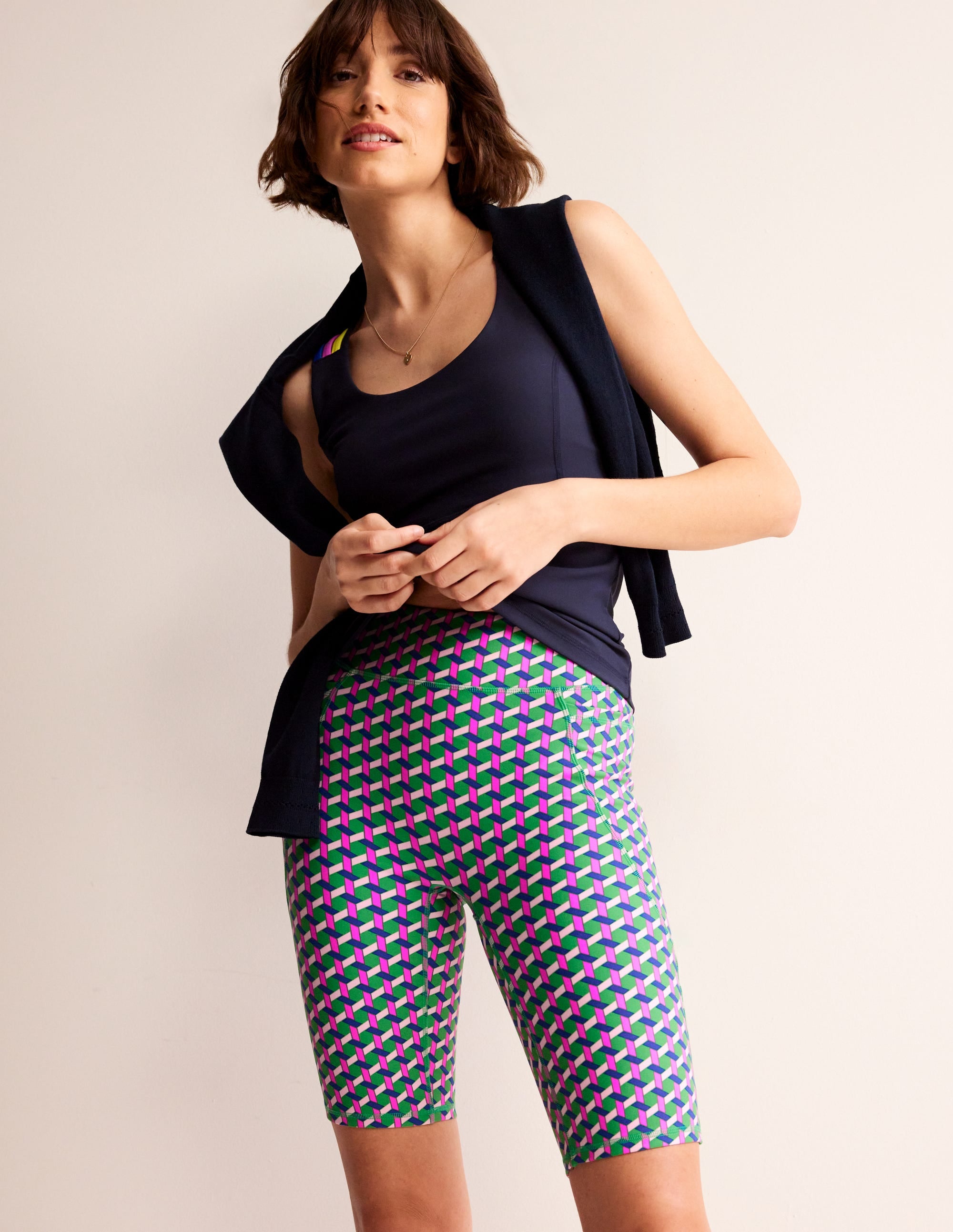High Waist Pocket Shorts-Multi, Honeycomb Geo - Image 1