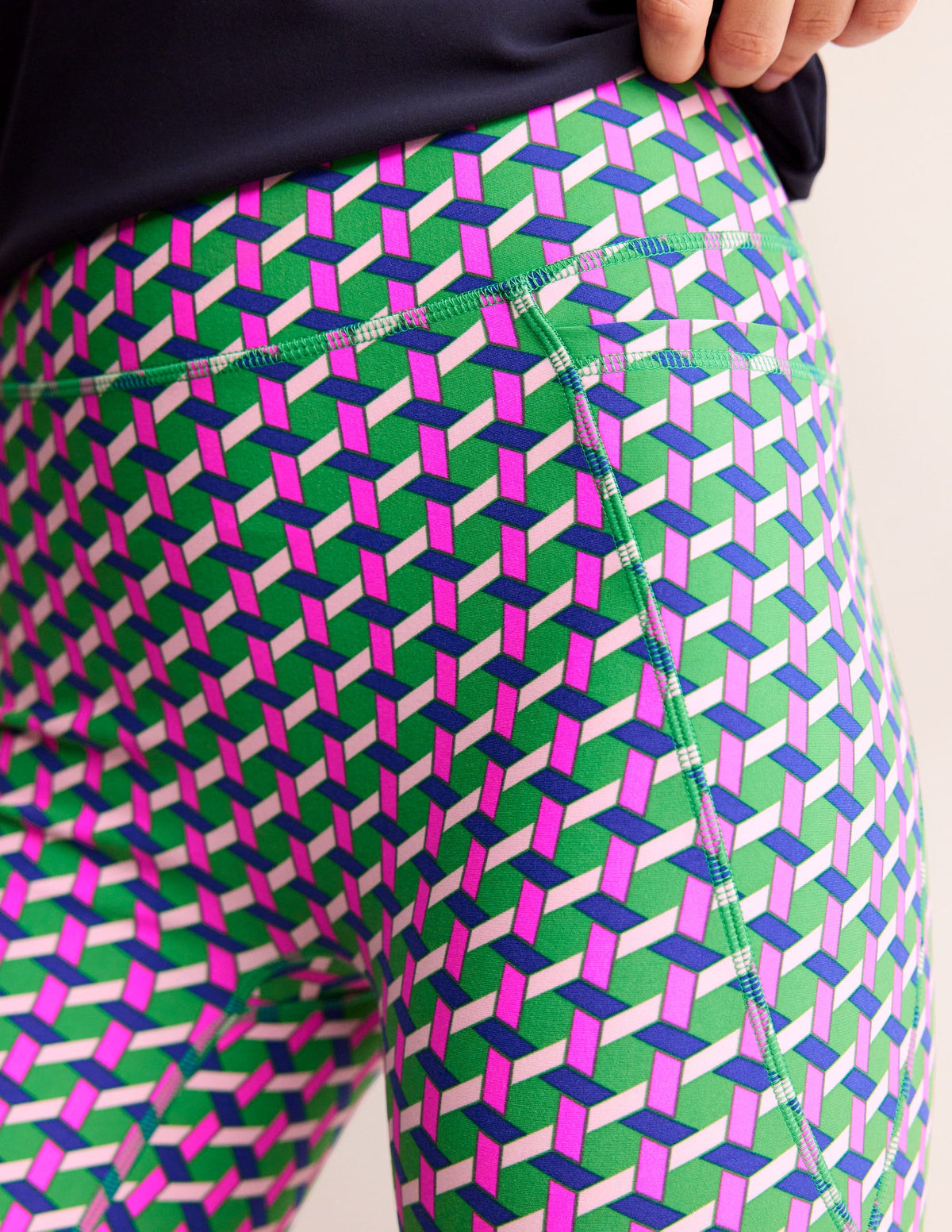 High Waist Pocket Shorts-Multi, Honeycomb Geo-2