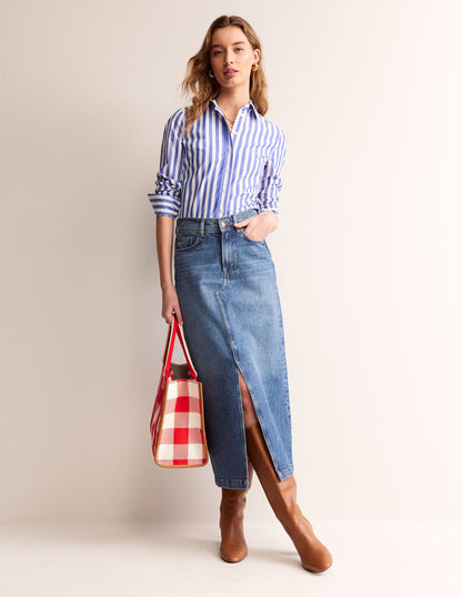 5 Pocket Denim Maxi Skirt-Mid Wash