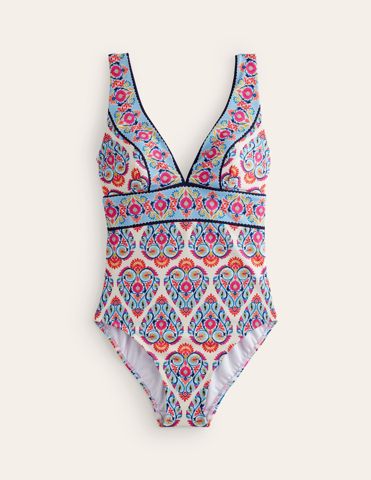 Porto V-Neck Swimsuit-Ivory, Flora Stamp