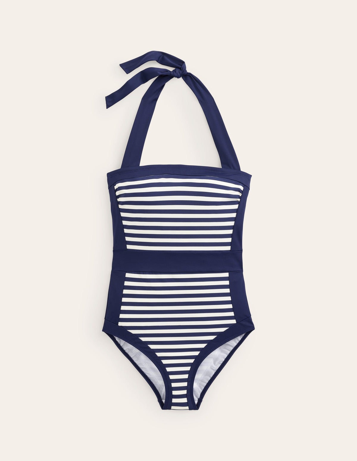 Santorini Halterneck Swimsuit-French Navy, Ivory Stripe - Image 7