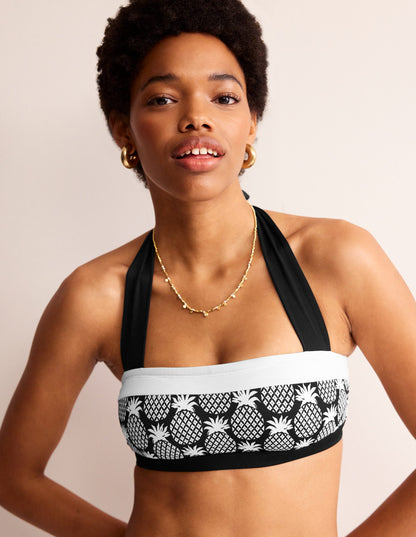 Santorini Bikini Top-Black, Pineapple Geo