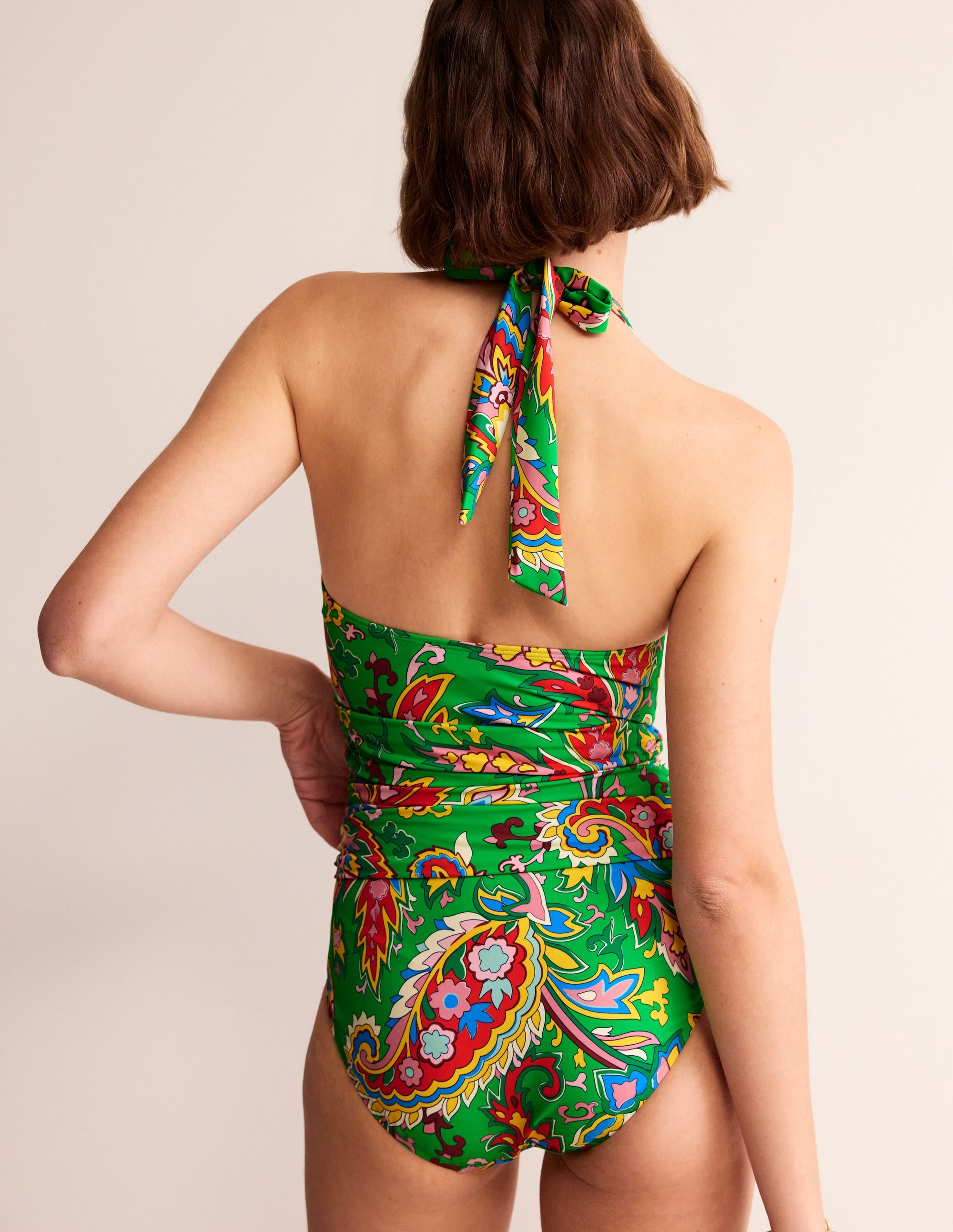 Levanzo Halter Swimsuit-Kelly Green, Paisley Azure - Image 3