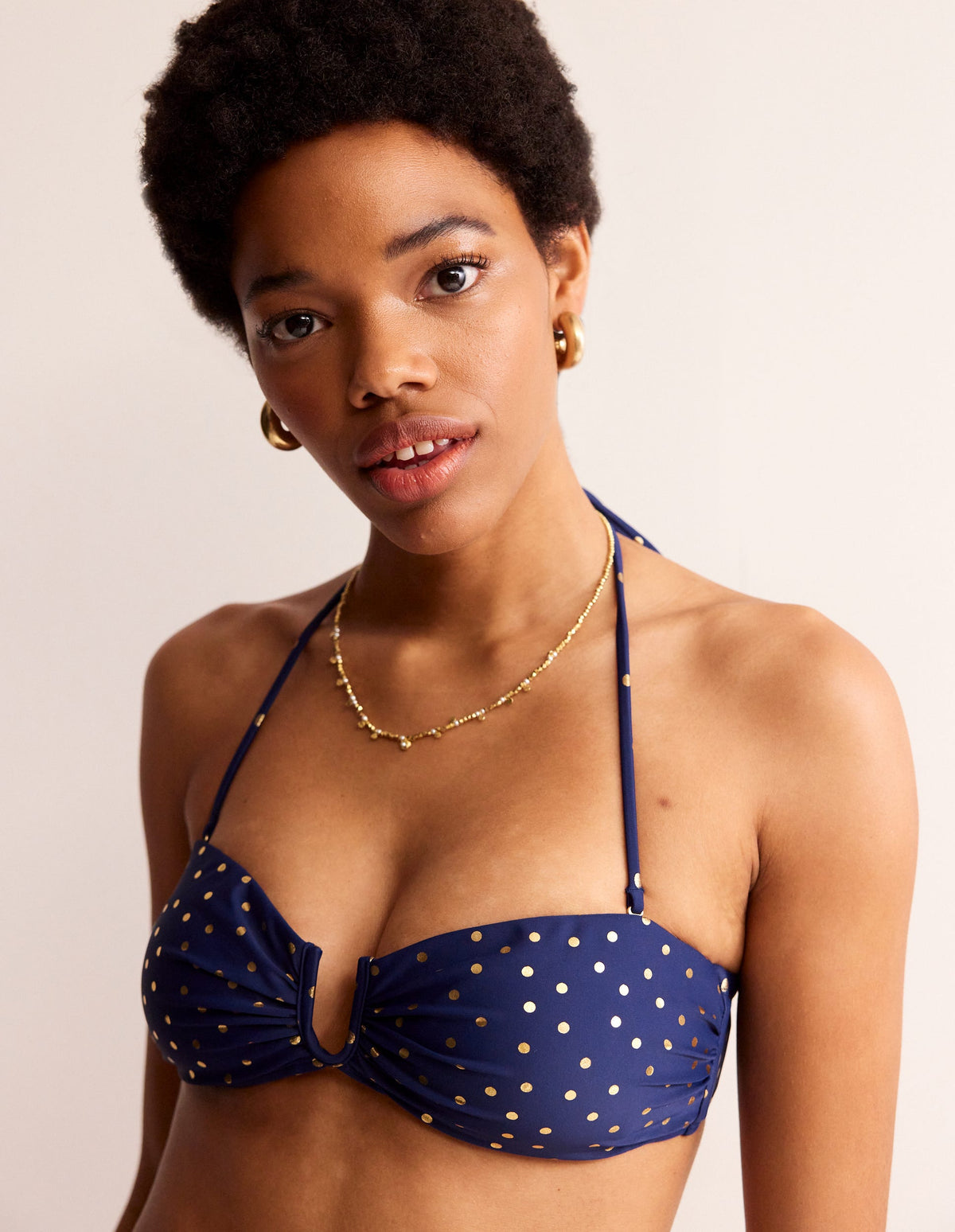 U Bar Bikini Top-Navy Foil Spot - Image 1