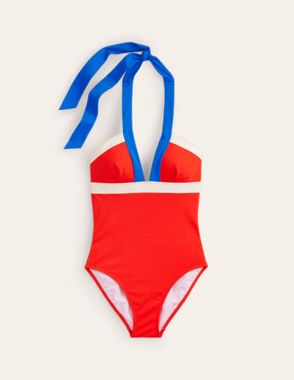 Ithaca Halter Swimsuit-Orange Colourblock