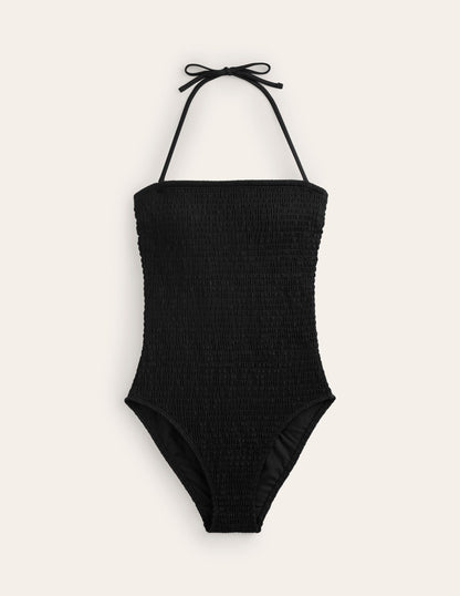 Milos Smocked Bandeau Swimsuit-Black