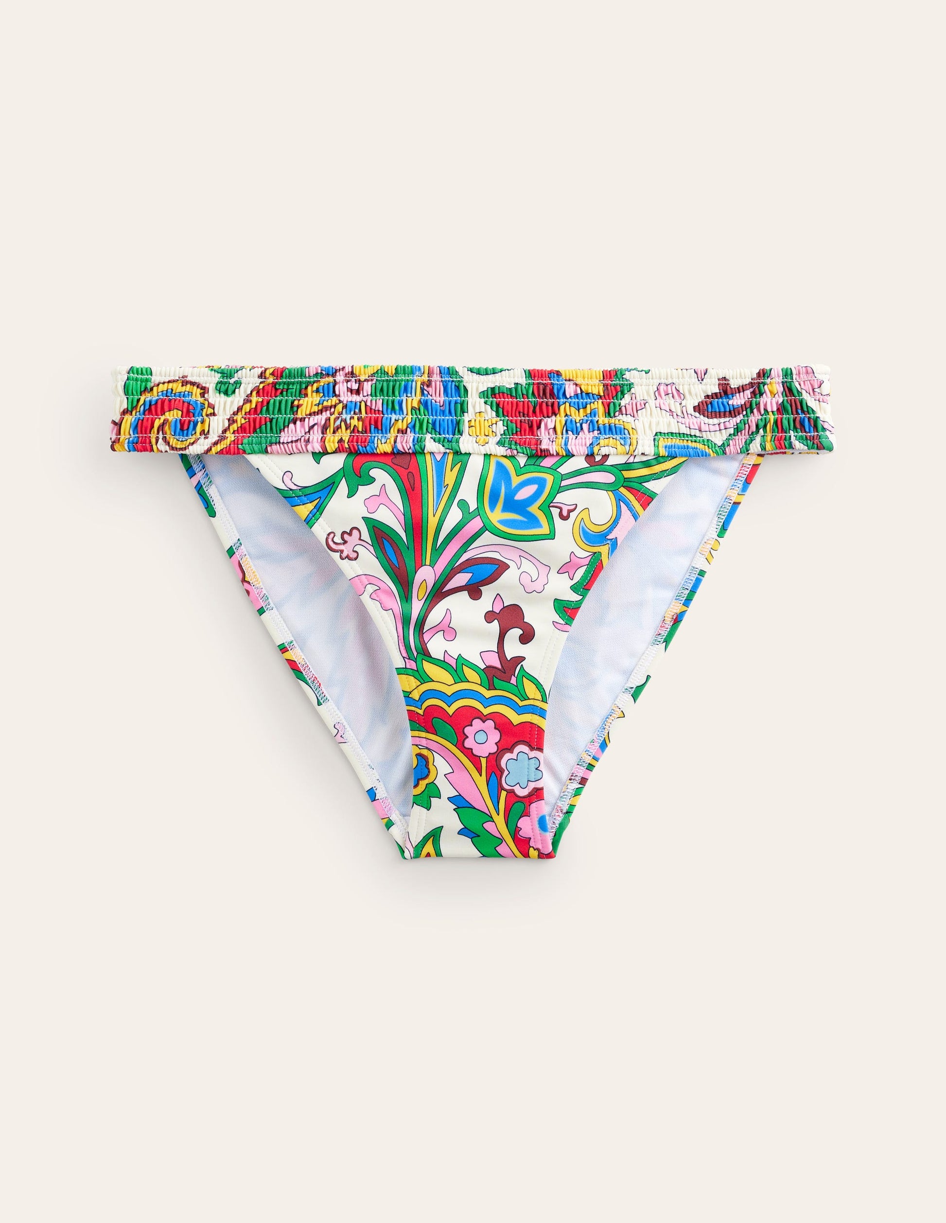Milos Smocked Bikini Bottoms-Ivory, Paisley Azure-6