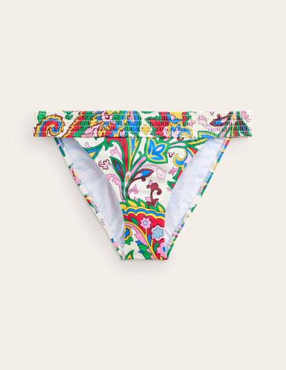 Milos Smocked Bikini Bottoms-Ivory, Paisley Azure-6