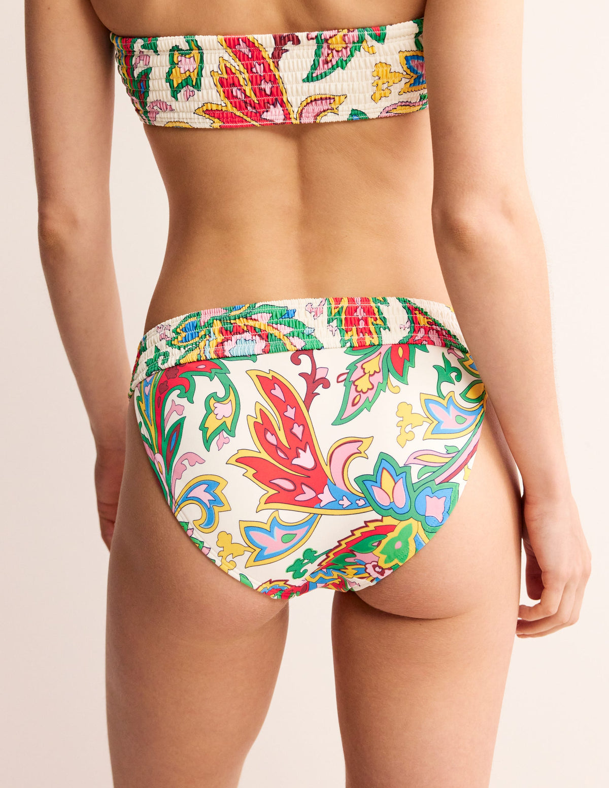 Milos Smocked Bikini Bottoms-Ivory, Paisley Azure - Image 3