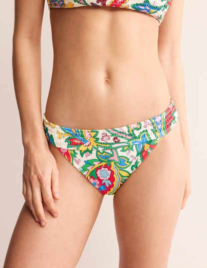Milos Smocked Bikini Bottoms-Ivory, Paisley Azure-4